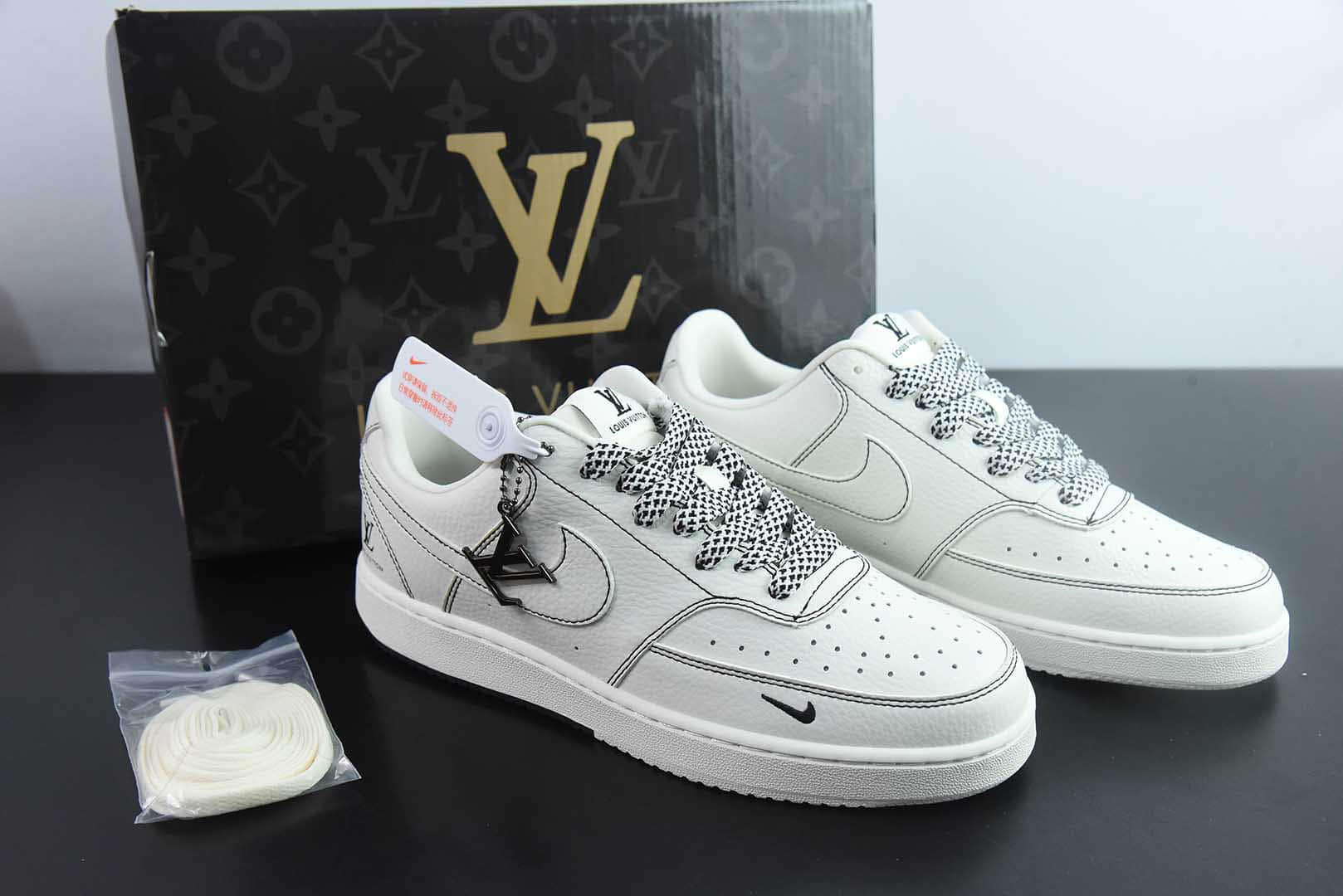 耐克Nike Court Vision 1 LOW LV联名米白双拼黑线空军一号低帮休闲板鞋纯原版本 货号：CS5288-016