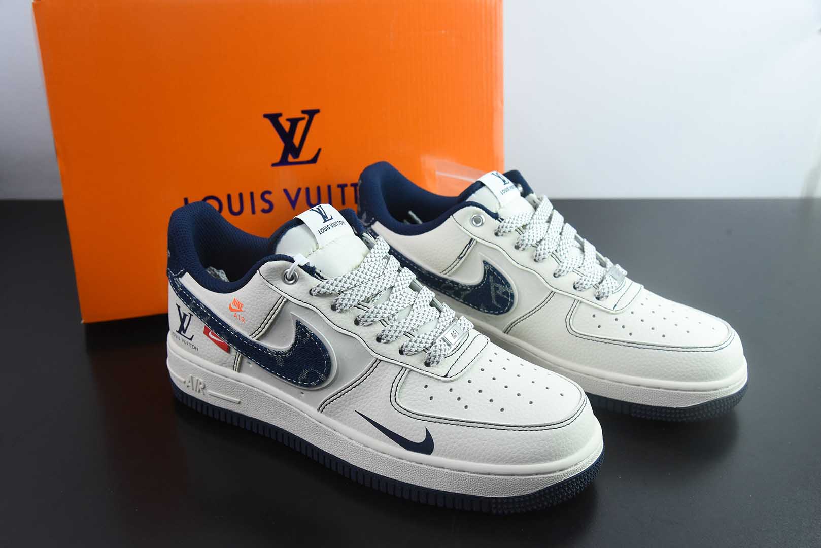 耐克Nike Air Force 1 '07 Low “LV联名黑线蓝牛仔”空军一号低帮休闲板鞋纯原版本 货号：YX5066-345