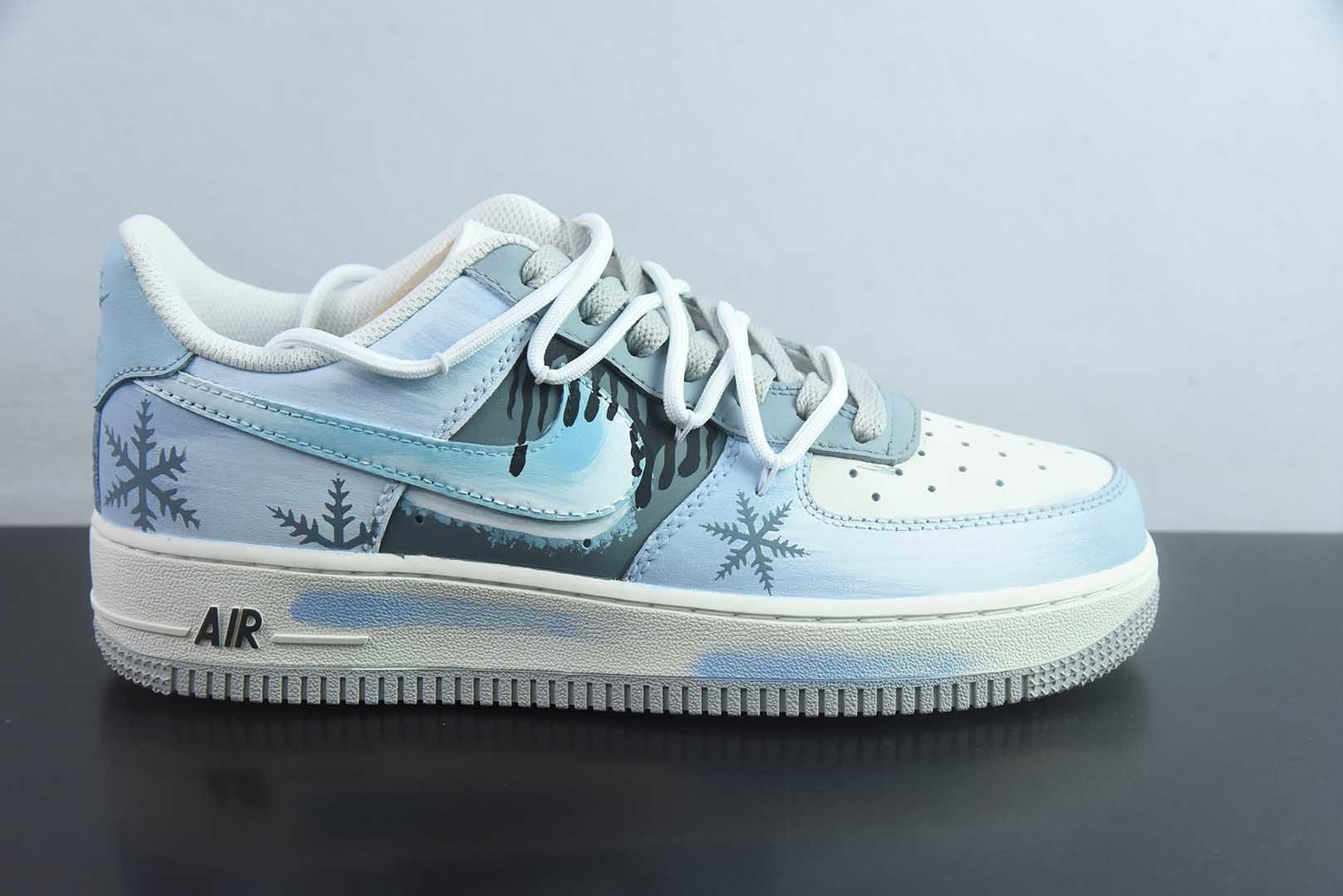 【定制版】手绘涂鸦“冰原落雪”Nike Air Force 1  “Icefield Snowfall”空军一号定制板鞋 纯原版本 货号：DO7417-199 实拍细节图