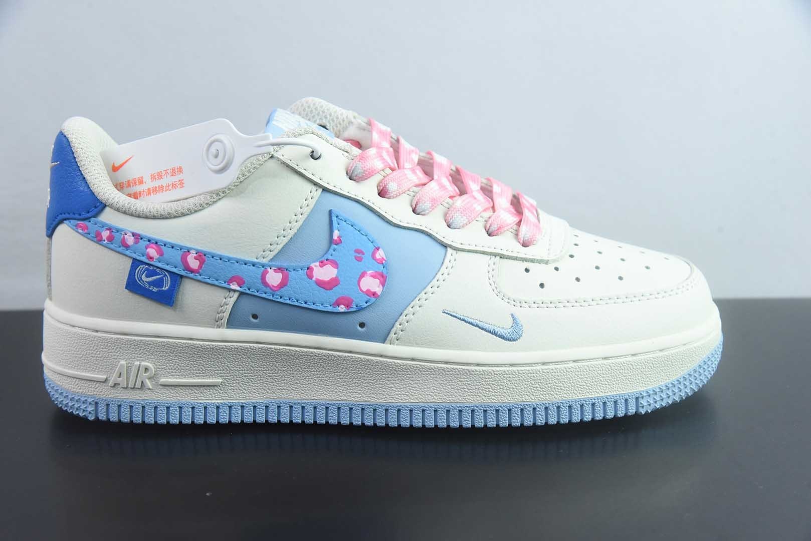 【定制版】手绘涂鸦“粉蓝泡泡”耐克 Nike Air Force 1  “Misty Isle Tide”空军一号定制板鞋 纯原版本 货号：DB3301-112 实拍细节图