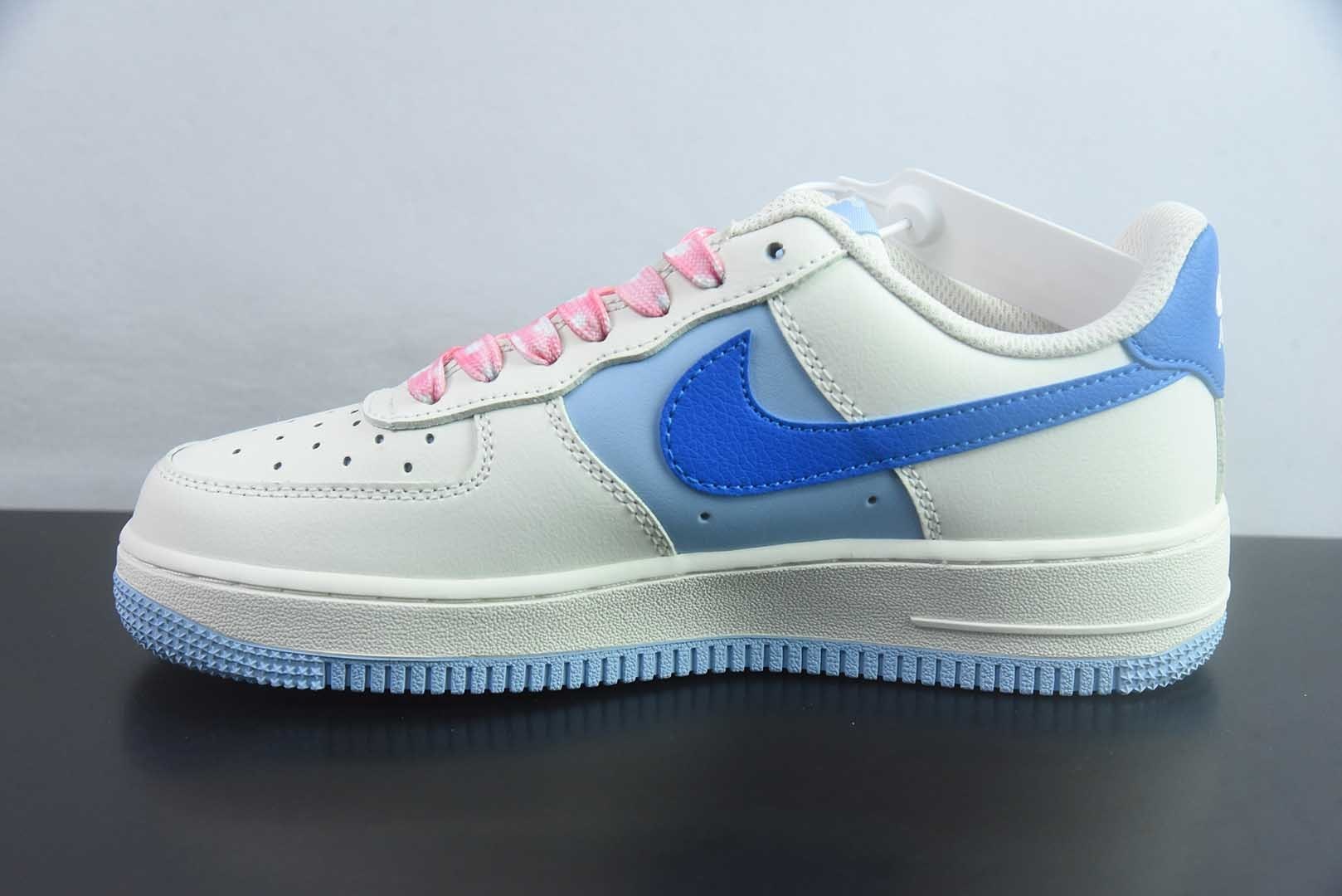 【定制版】手绘涂鸦“粉蓝泡泡”Nike Air Force 1  “Misty Isle Tide”空军一号定制板鞋 纯原版本 货号：DB3301-112 实拍细节图