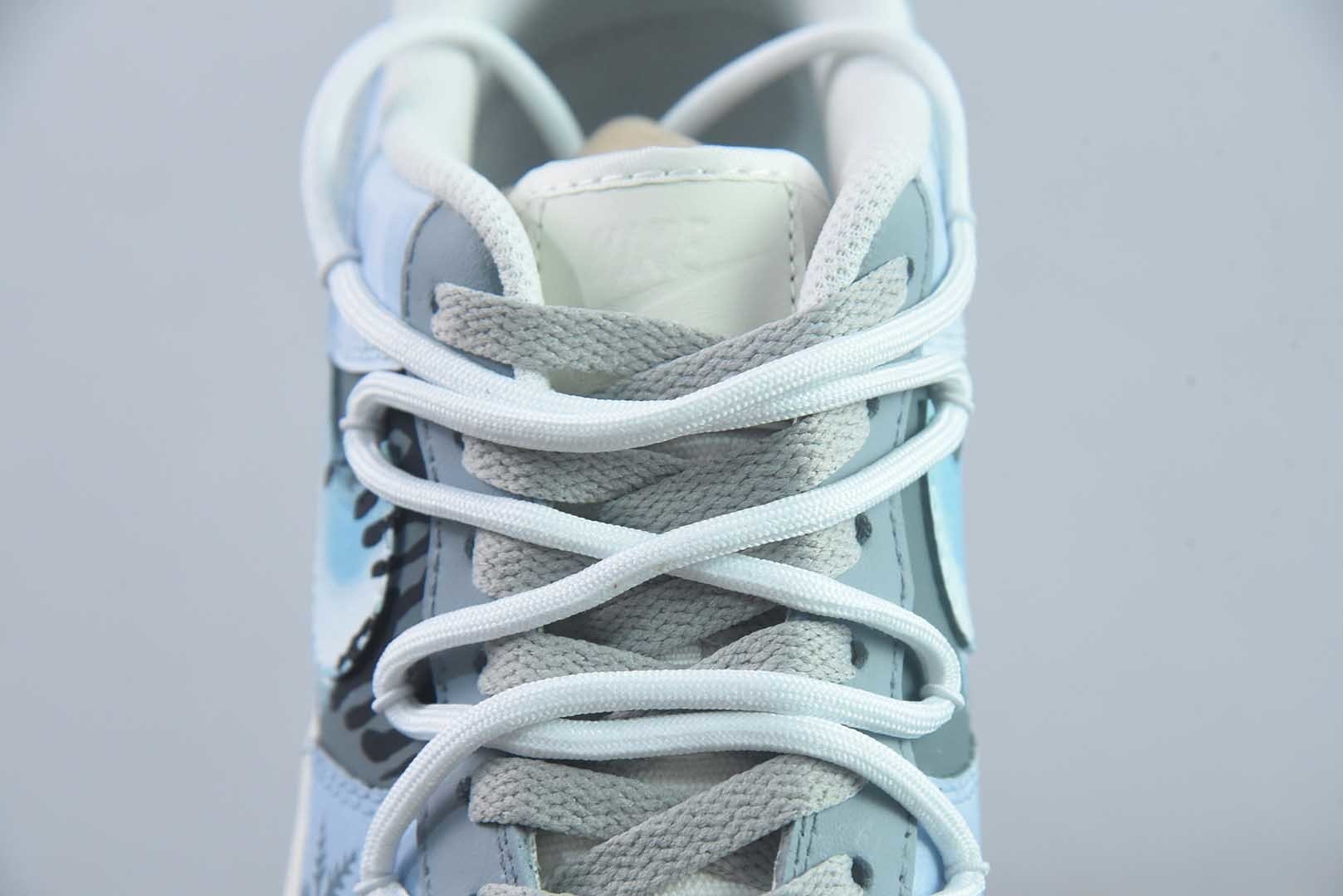 【定制版】手绘涂鸦“冰原落雪”Nike Air Force 1  “Icefield Snowfall”空军一号定制板鞋 纯原版本 货号：DO7417-199 实拍细节图