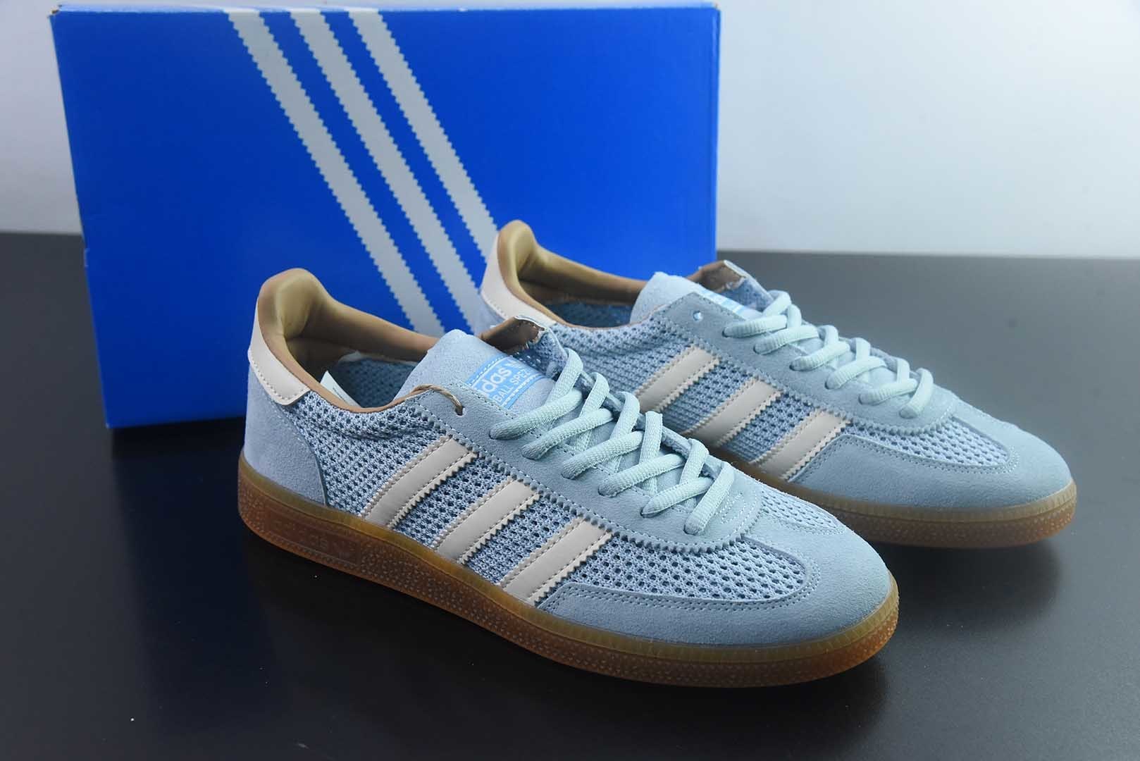 Adidas originals HANDBALL SPEZIAL 三叶草 德训 休闲运动板鞋/淡蓝色 网面 货号：JS3866 纯原版本 主图