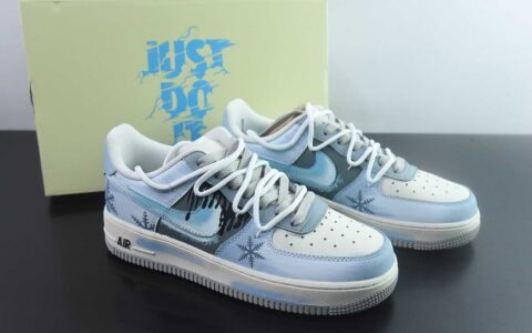 【定制版】手绘涂鸦“冰原落雪”Nike Air Force 1 “Icefield Snowfall”空军一号定制板鞋 纯原版本 货号：DO7417-199 主图