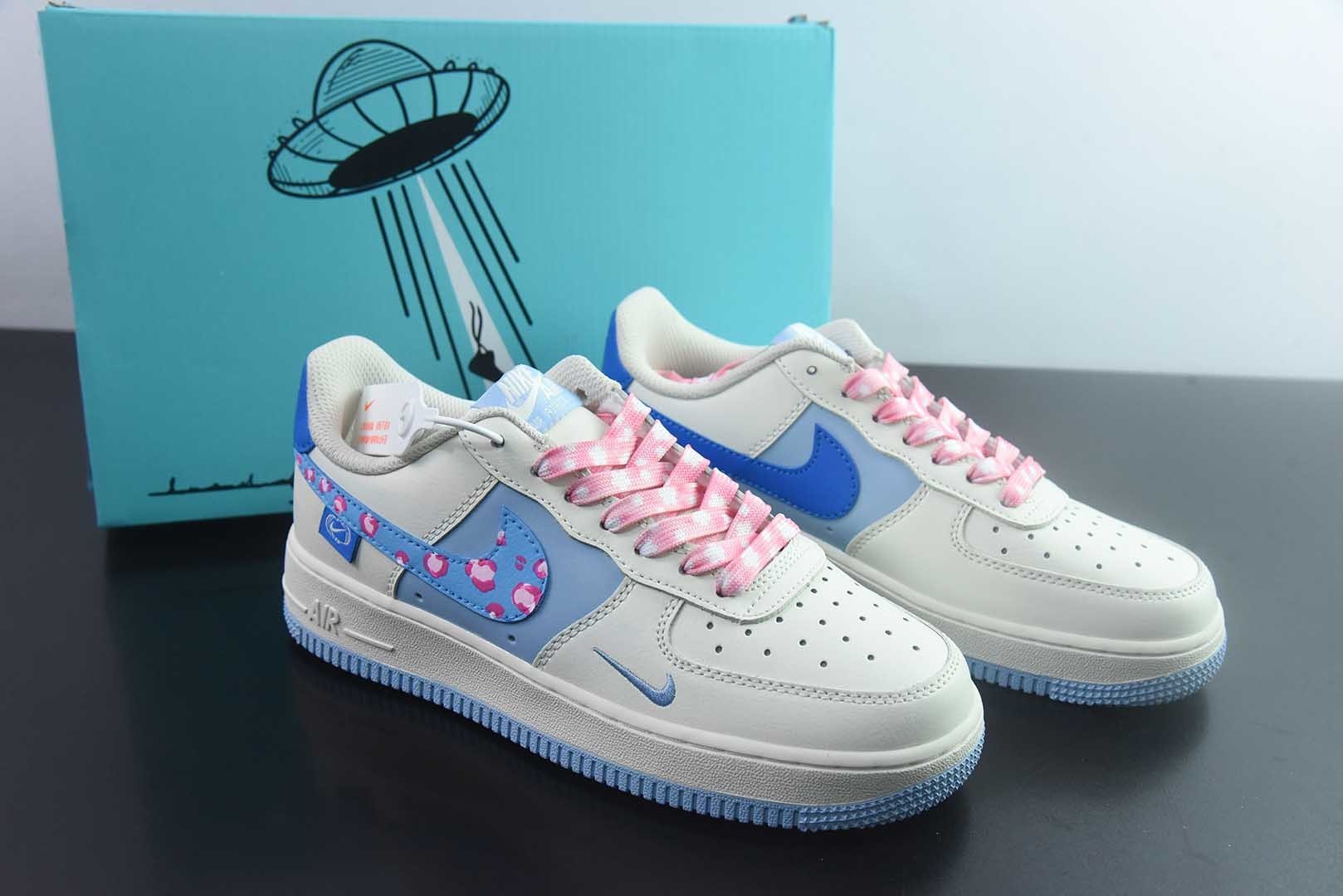 【定制版】手绘涂鸦“粉蓝泡泡”Nike Air Force 1  “Misty Isle Tide”空军一号定制板鞋 纯原版本 货号：DB3301-112 主图