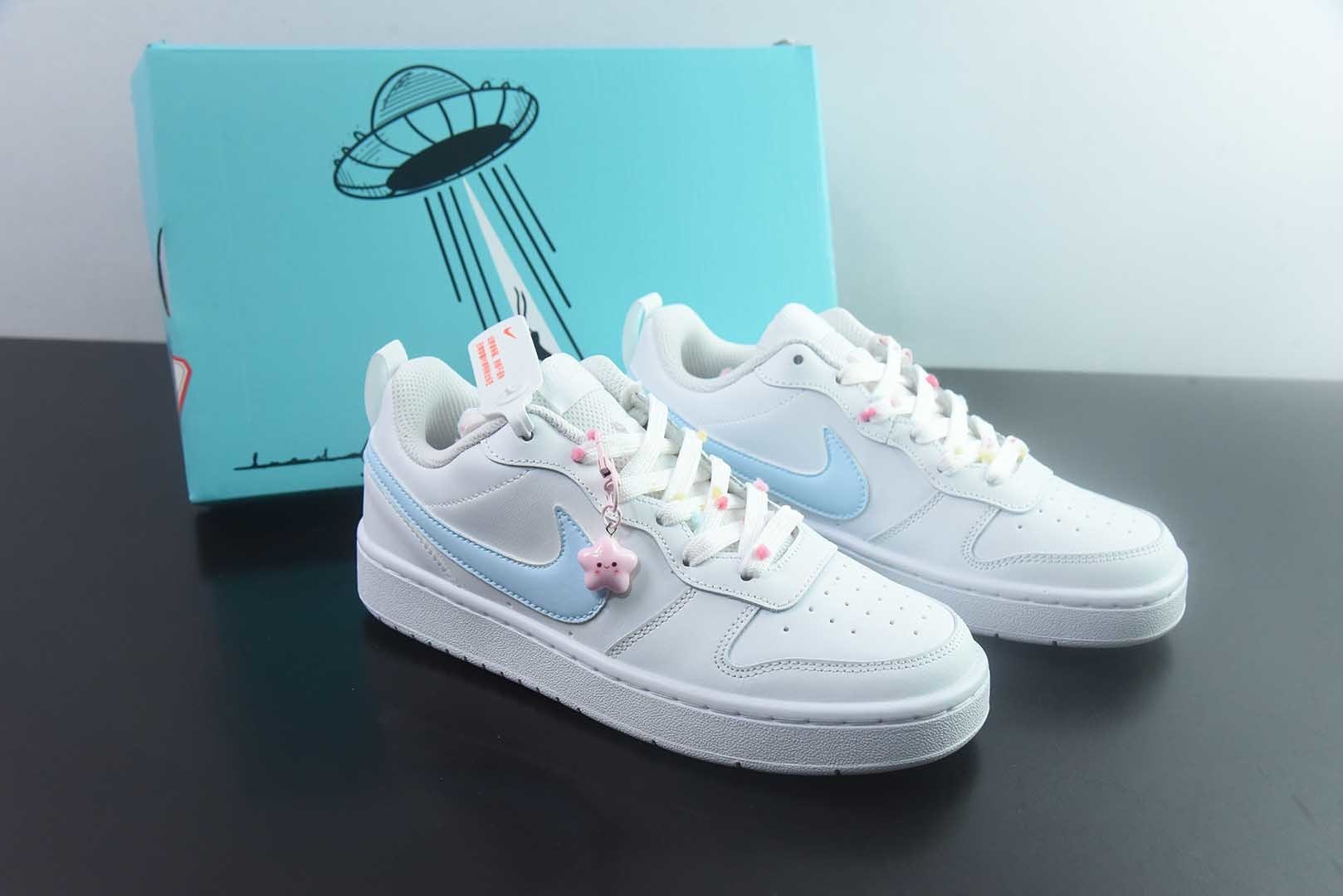 【定制版】耐克 NikeCourtBorough“星糖奶冻”Starry Panna Cotta皮革结构手绘潮流板鞋 纯原版本 货号：BQ5448-220 主图