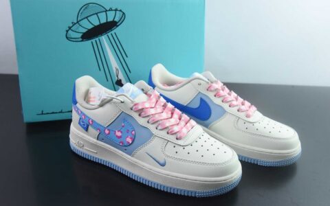 【定制版】手绘涂鸦“粉蓝泡泡”耐克 Nike Air Force 1  “Misty Isle Tide”空军一号定制板鞋 纯原版本 货号：DB3301-112