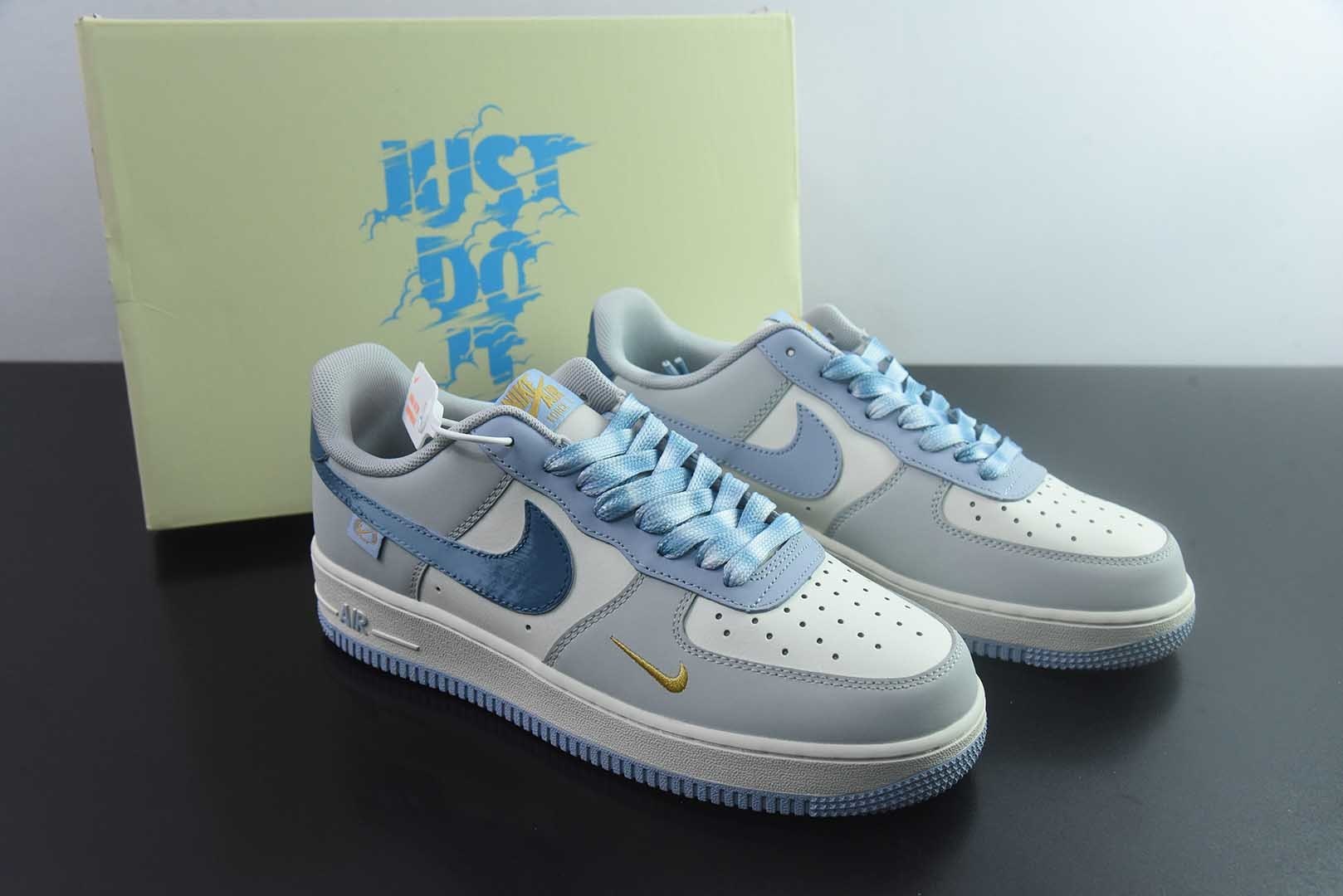 手绘涂鸦“雾屿蓝汐”耐克 Nike Air Force 1  “Misty Isle Tide”空军一号定制板鞋 纯原版本 货号：DB3310-117 主图