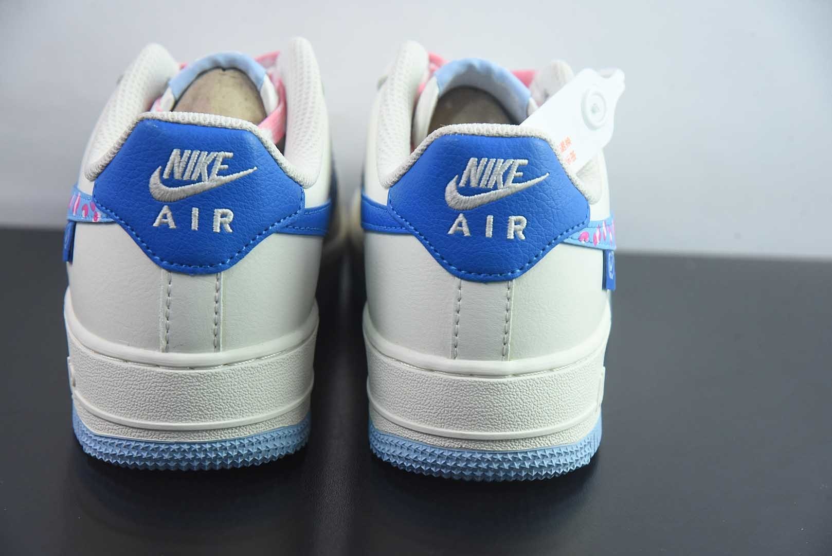 【定制版】手绘涂鸦“粉蓝泡泡”Nike Air Force 1  “Misty Isle Tide”空军一号定制板鞋 纯原版本 货号：DB3301-112 实拍细节图