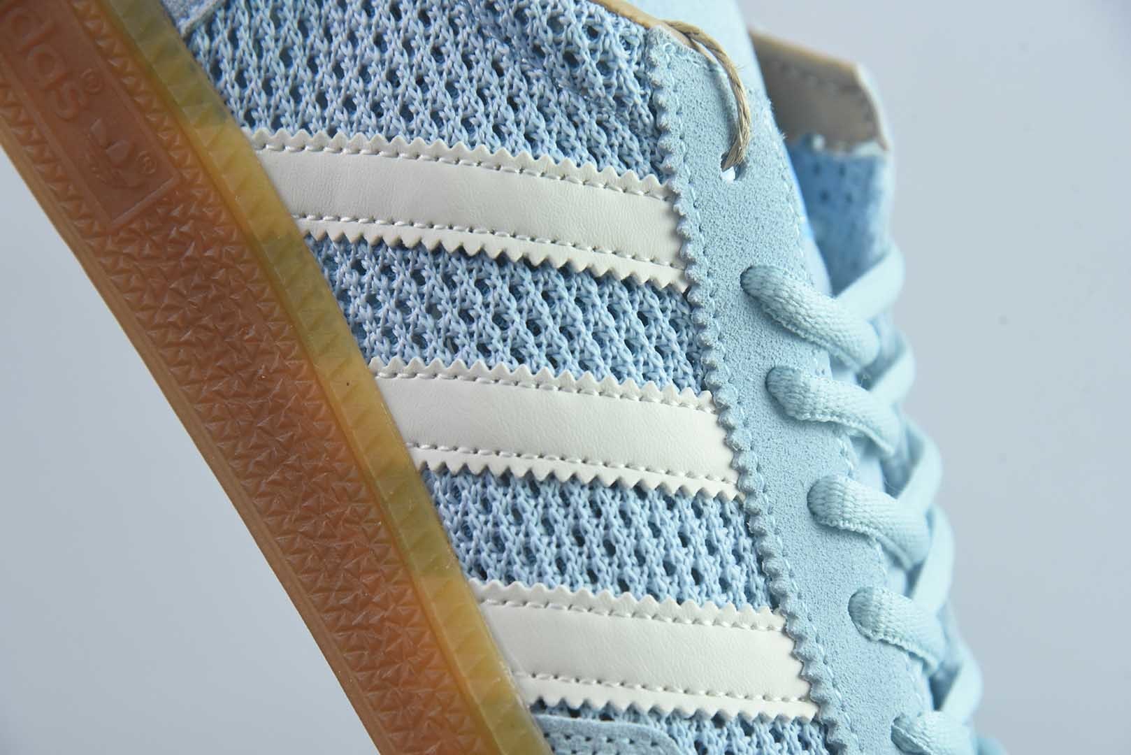 Adidas originals HANDBALL SPEZIAL 三叶草 德训 休闲运动板鞋/淡蓝色 网面 货号：JS3866 纯原版本 实拍细节图