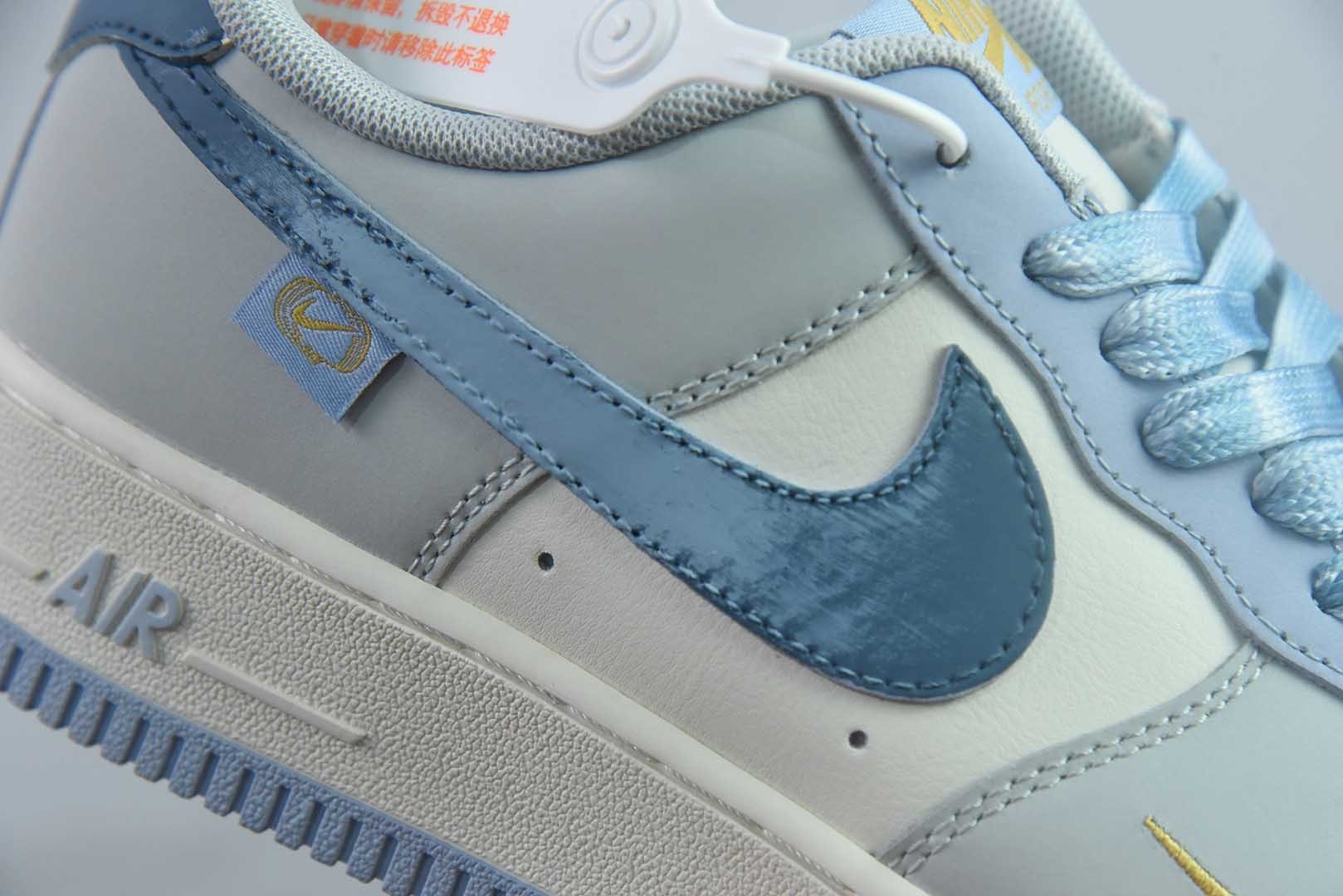 手绘涂鸦“雾屿蓝汐”耐克 Nike Air Force 1  “Misty Isle Tide”空军一号定制板鞋 纯原版本 货号：DB3310-117 实拍细节图