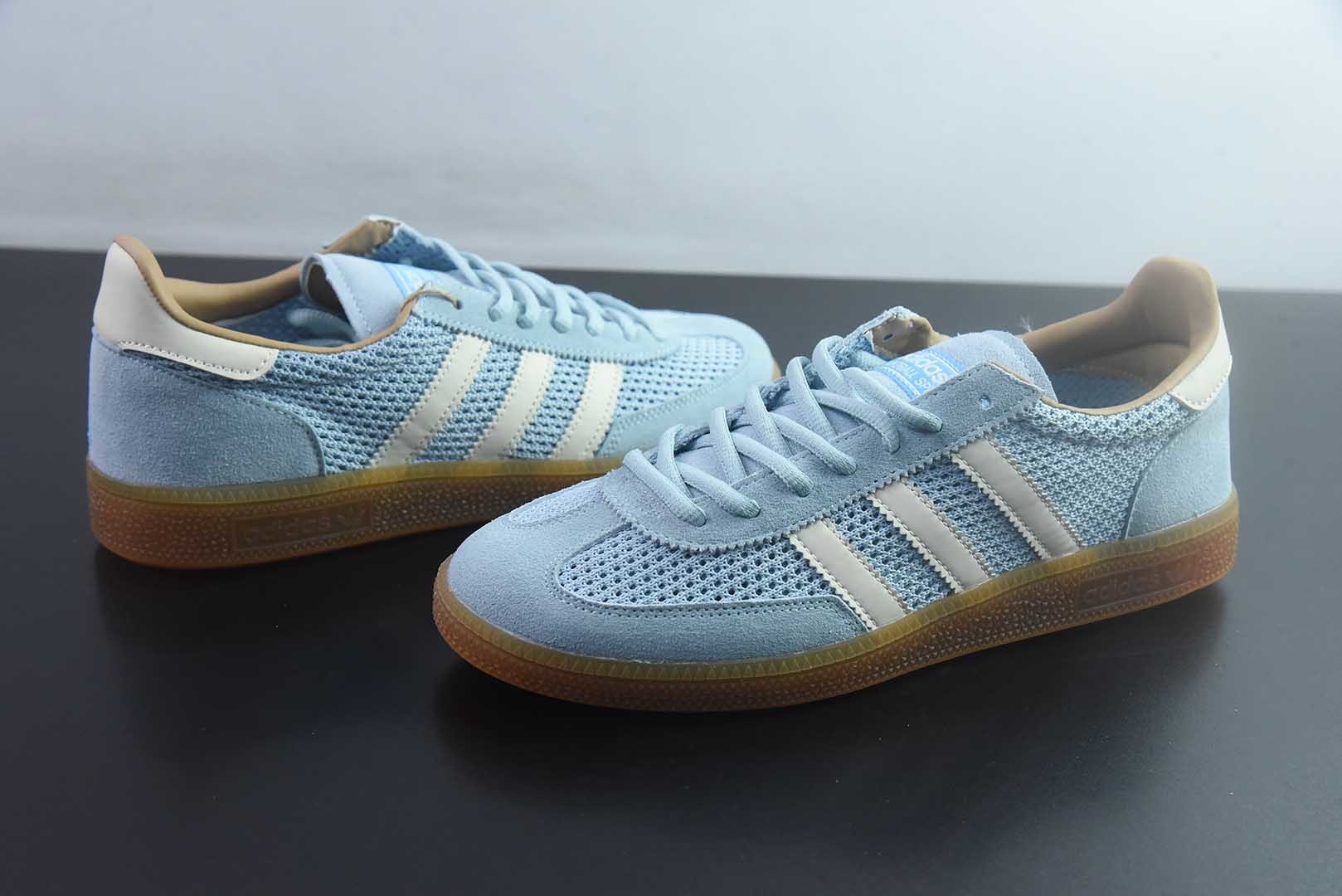 Adidas originals HANDBALL SPEZIAL 三叶草 德训 休闲运动板鞋/淡蓝色 网面 货号：JS3866 纯原版本 实拍细节图