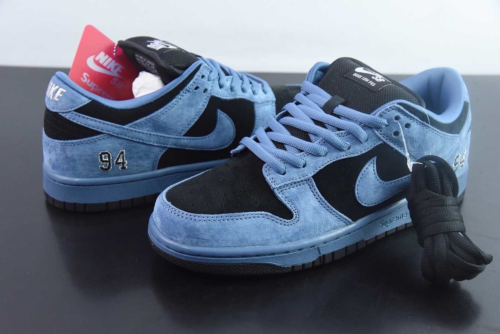 S2纯原耐克 Nike Dunk SB DUNK LOW PRO OG QS x Supreme 黑蓝 货号：HQ8487-400 实拍细节图