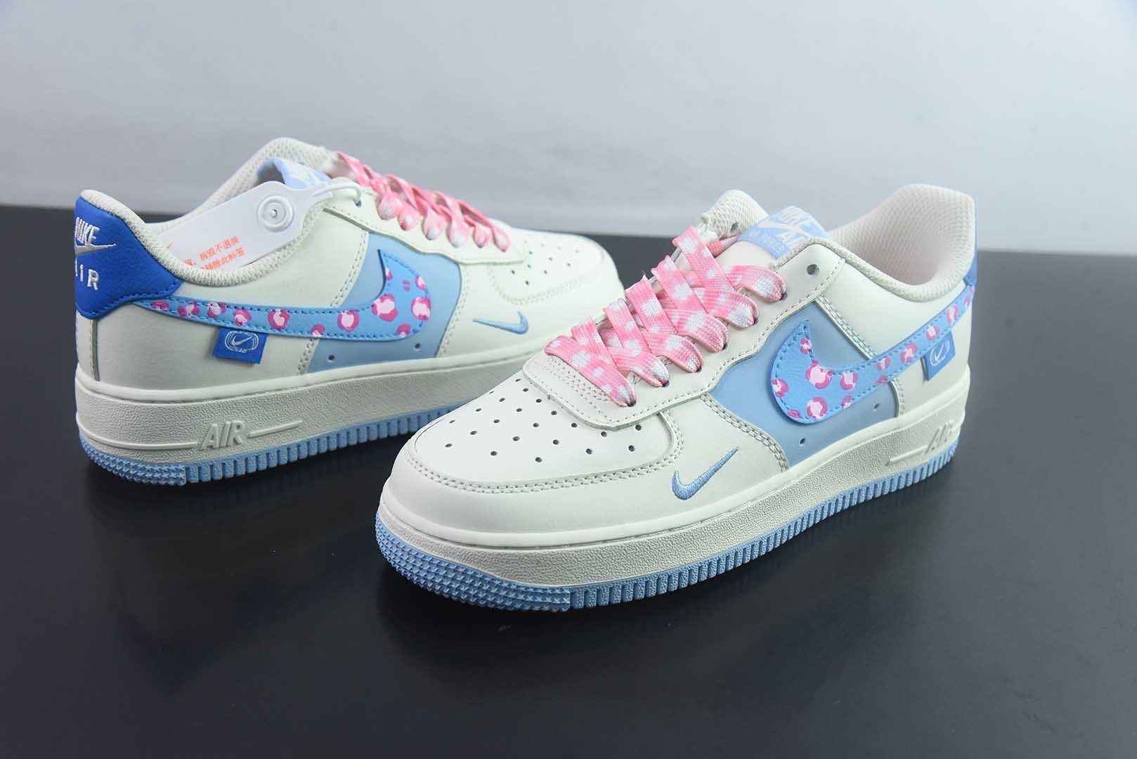【定制版】手绘涂鸦“粉蓝泡泡”耐克 Nike Air Force 1  “Misty Isle Tide”空军一号定制板鞋 纯原版本 货号：DB3301-112 实拍细节图