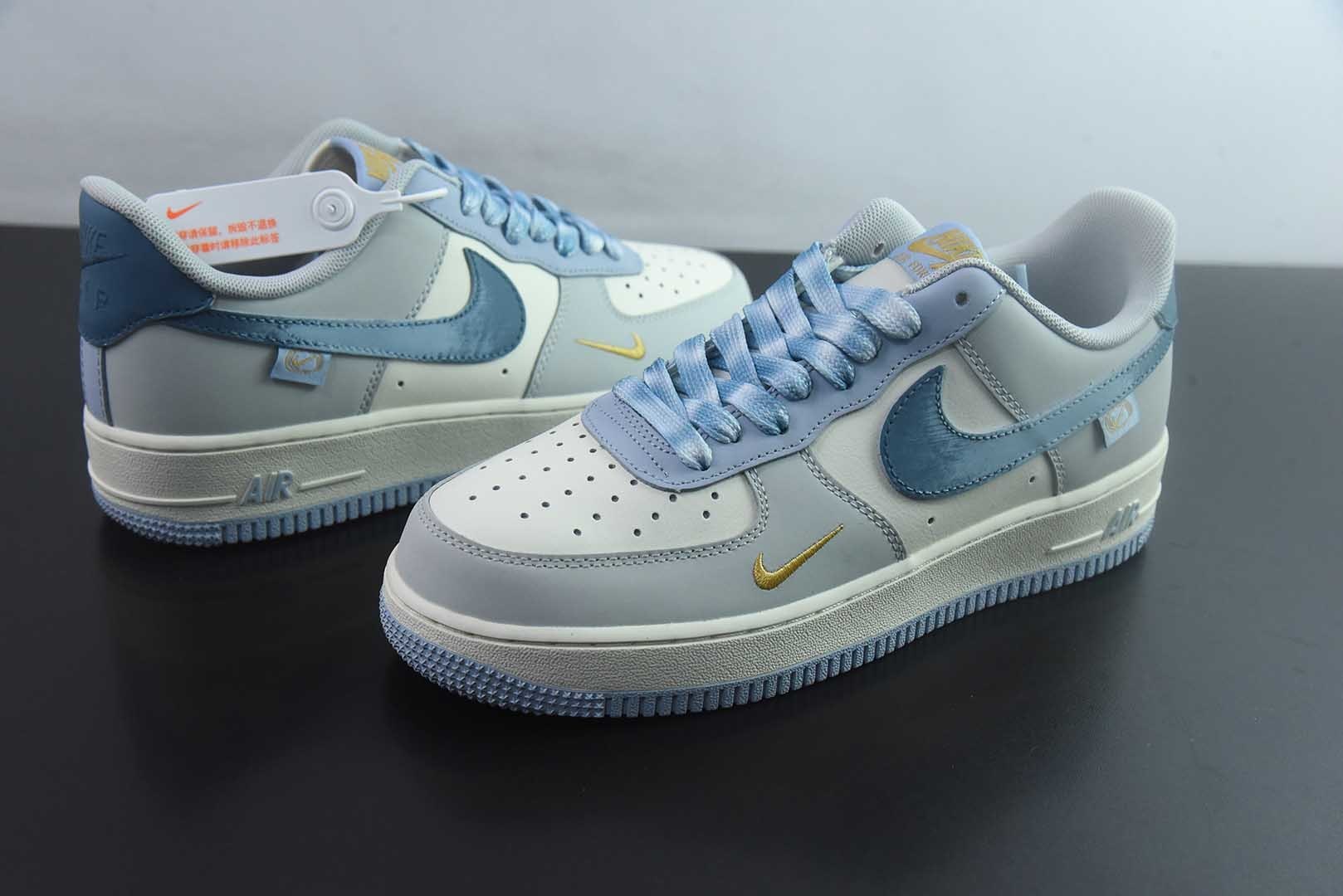 手绘涂鸦“雾屿蓝汐”耐克 Nike Air Force 1  “Misty Isle Tide”空军一号定制板鞋 纯原版本 货号：DB3310-117 实拍细节图