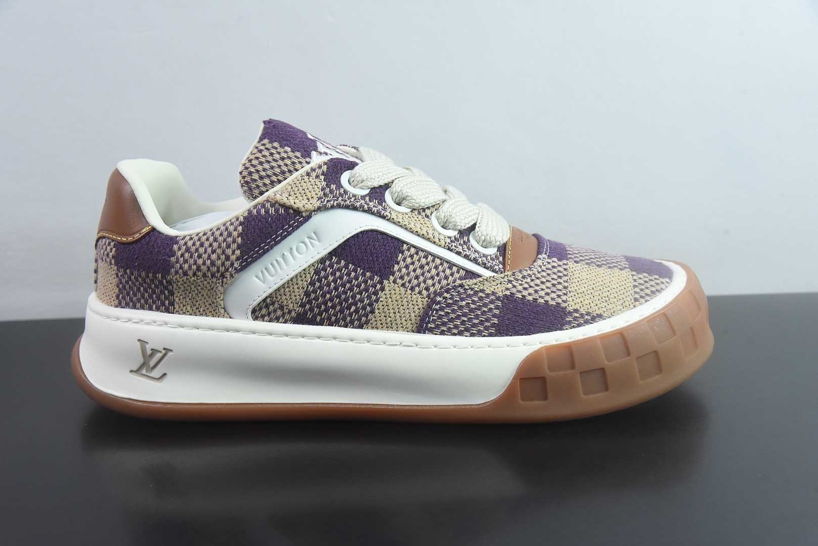 LV Tilted 牛皮革 饼干鞋 淡紫格纹 纯原版本 实拍细节图