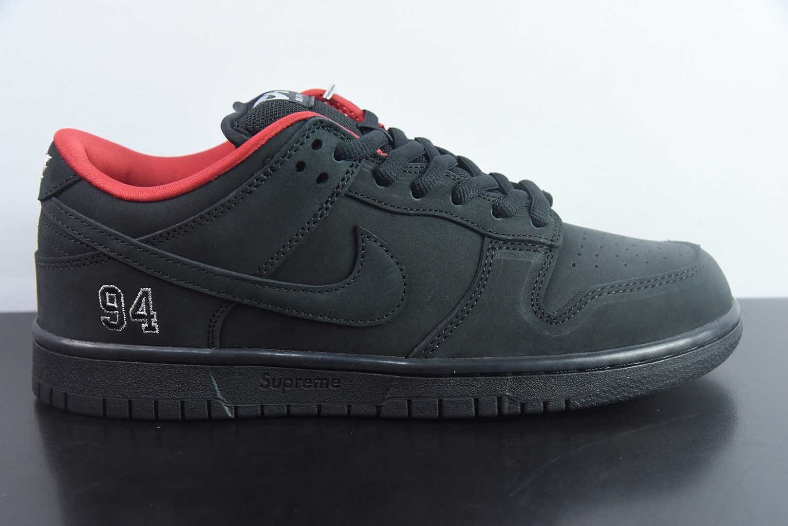 S2纯原耐克 Nike Dunk SB DUNK LOW PRO OG QS x Supreme 黑红 货号：HQ8487-001 实拍细节图