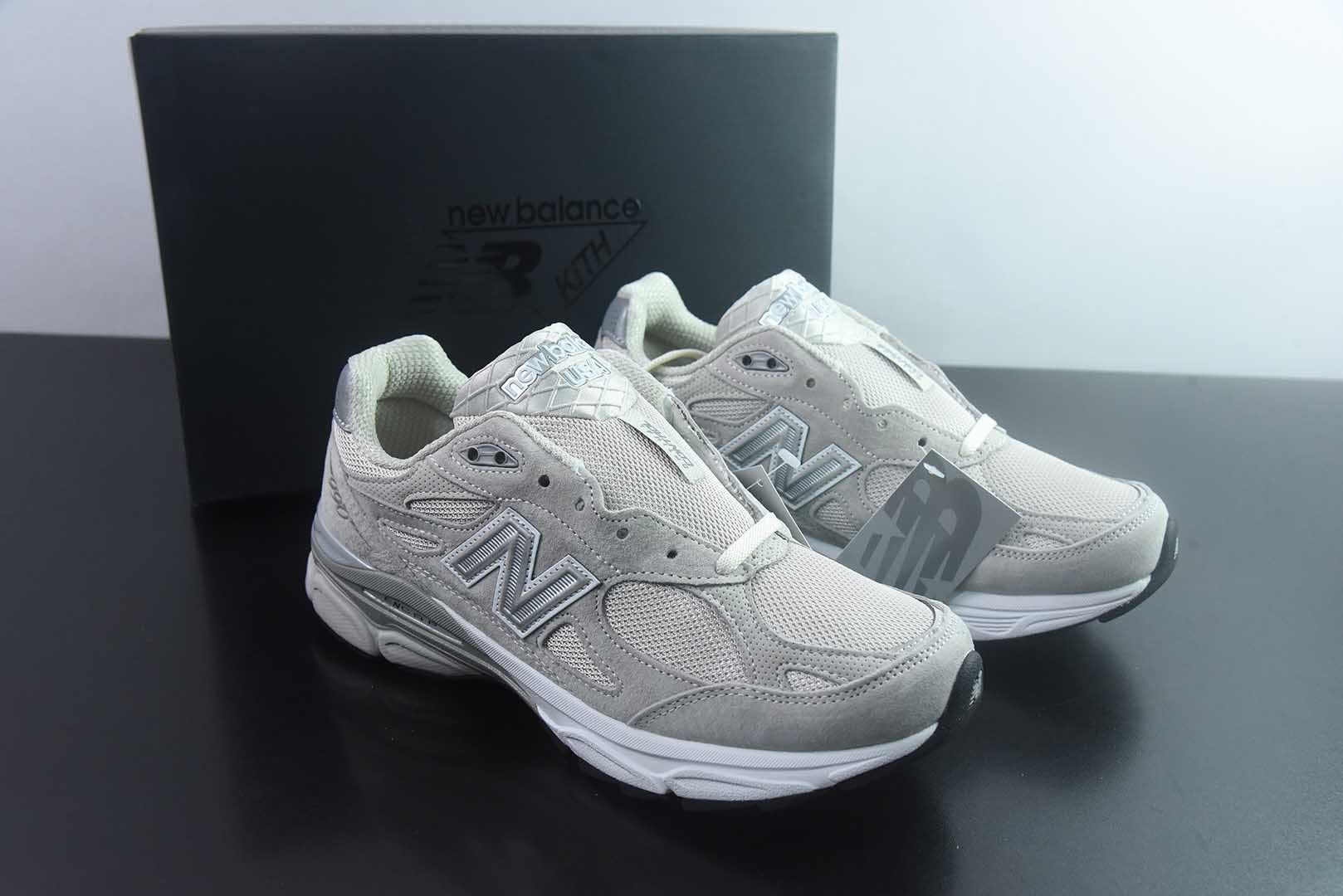 新百伦 New Balance × KITH NB 990 V3 舒适贴合跑步鞋 男女同款 米灰 货号:米灰U990KT3 纯原版本 主图
