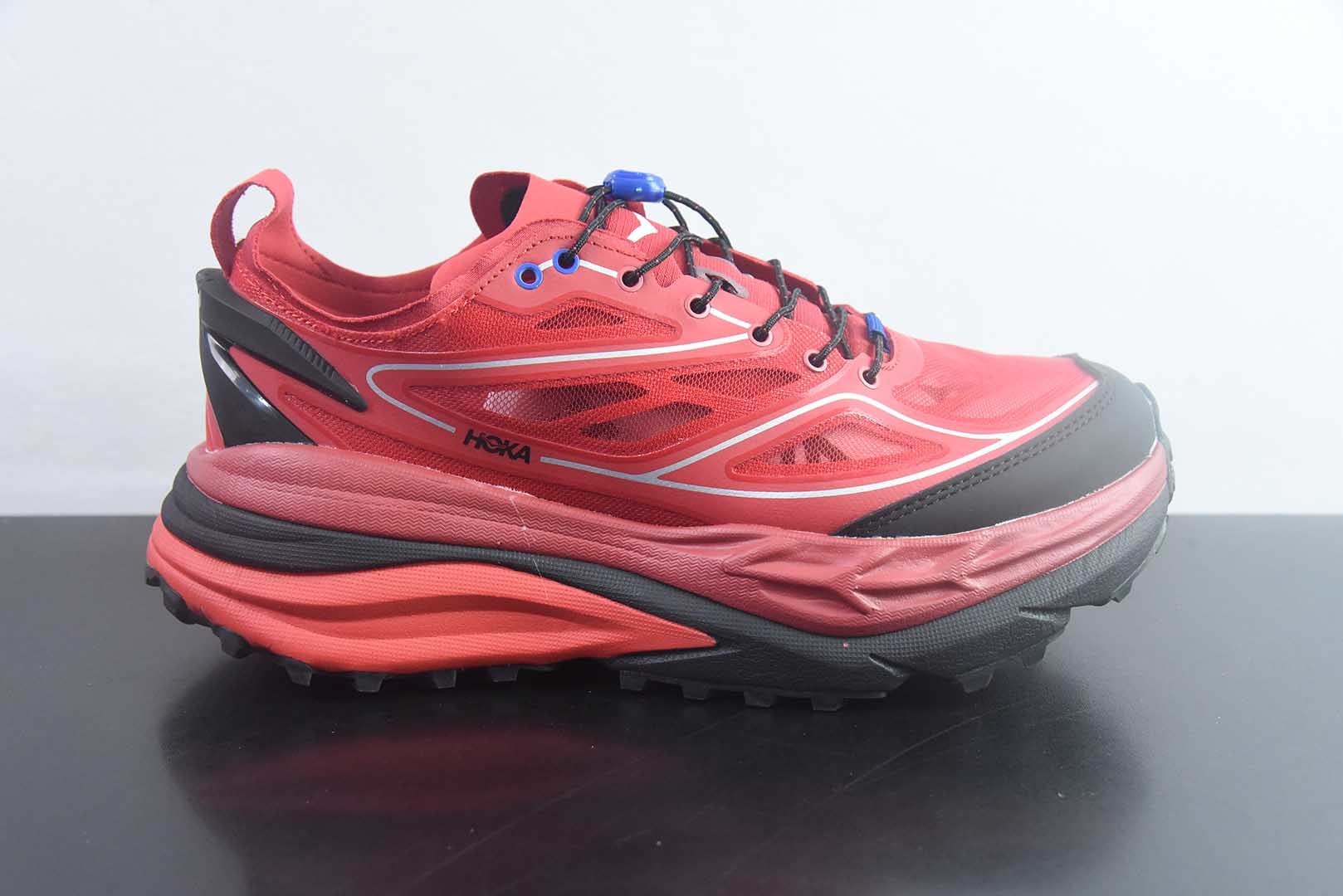 HOKA ONE ONE Stinson One7 斯丁森7代 舒适贴合 越野跑鞋 男女同款 红色 货号：1168931-PKY 纯原版本 实拍细节图