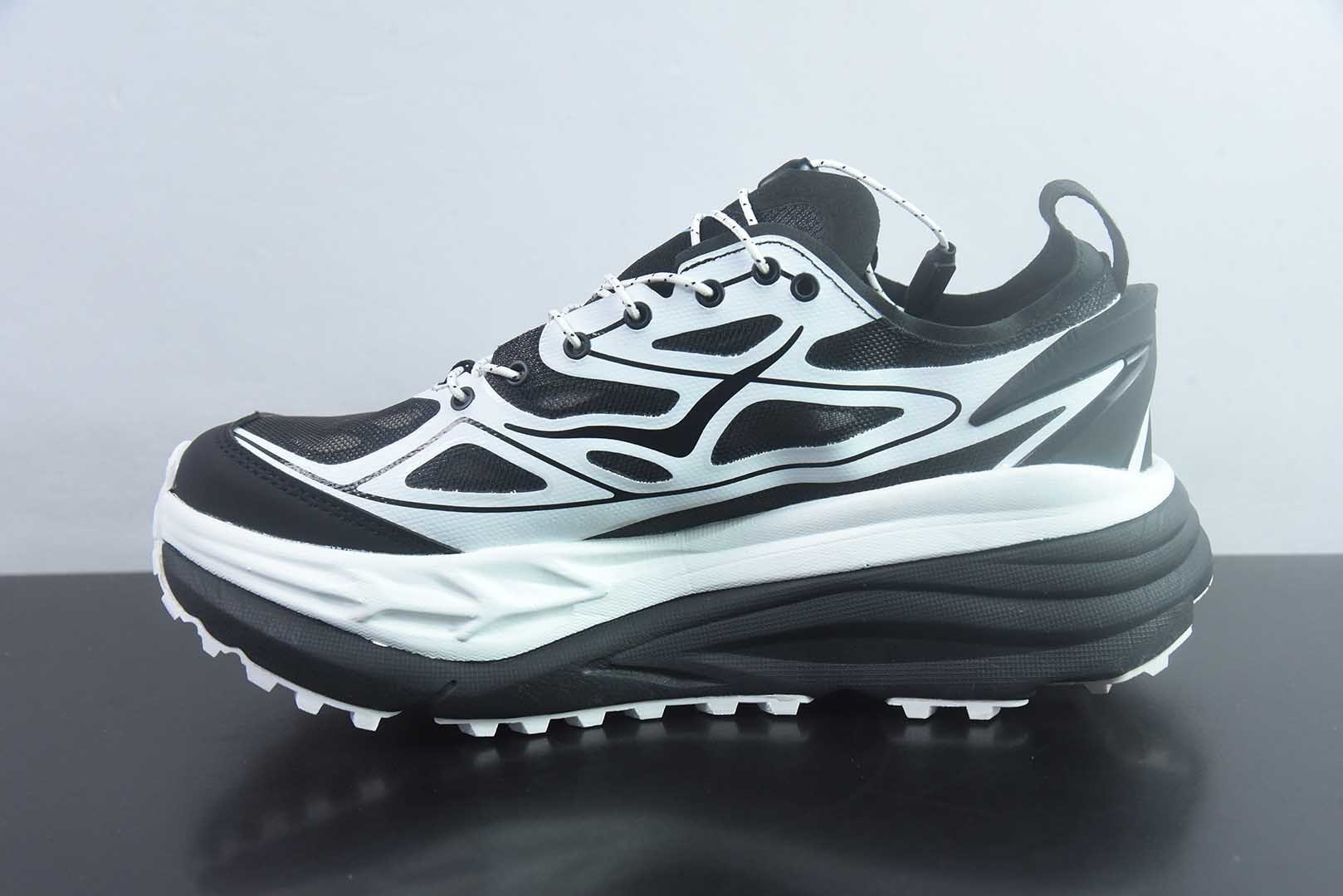HOKA ONE ONE Stinson One7 斯丁森7代 舒适贴合 越野跑鞋 男女同款 黑色 货号:1178630-BWHT 纯原版本 实拍细节图