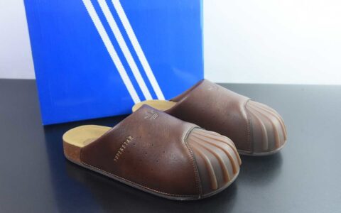 阿迪达斯 Adidas originals Adimule SUPERSTAR 舒适百搭包头拖鞋 男女同款 货号：贝壳头穆勒半拖 棕色 LC0416 纯原版本