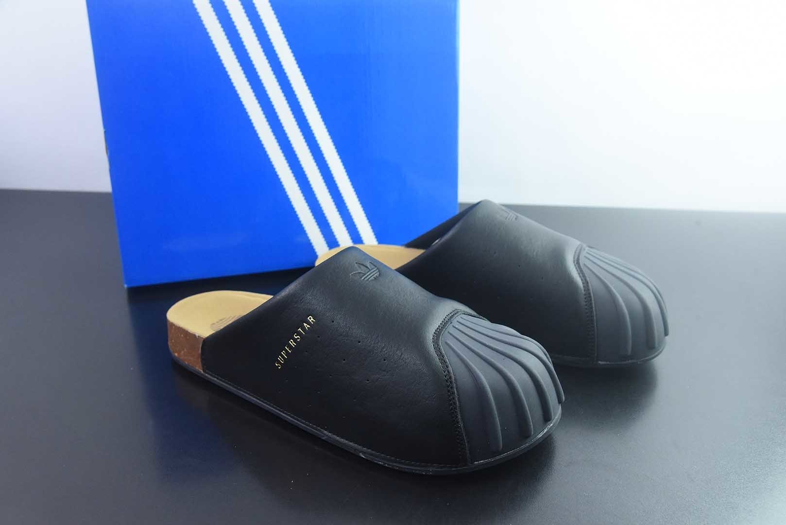 阿迪达斯 Adidas originals Adimule SUPERSTAR 舒适百搭包头拖鞋 男女同款 货号：贝壳头穆勒半拖 黑色 LC0415 纯原版本 主图