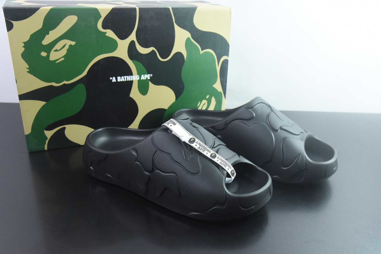 猿人头 BAPE 黑色EVA一字拖鞋 纯原版本 货号:YSQ79294220 主图