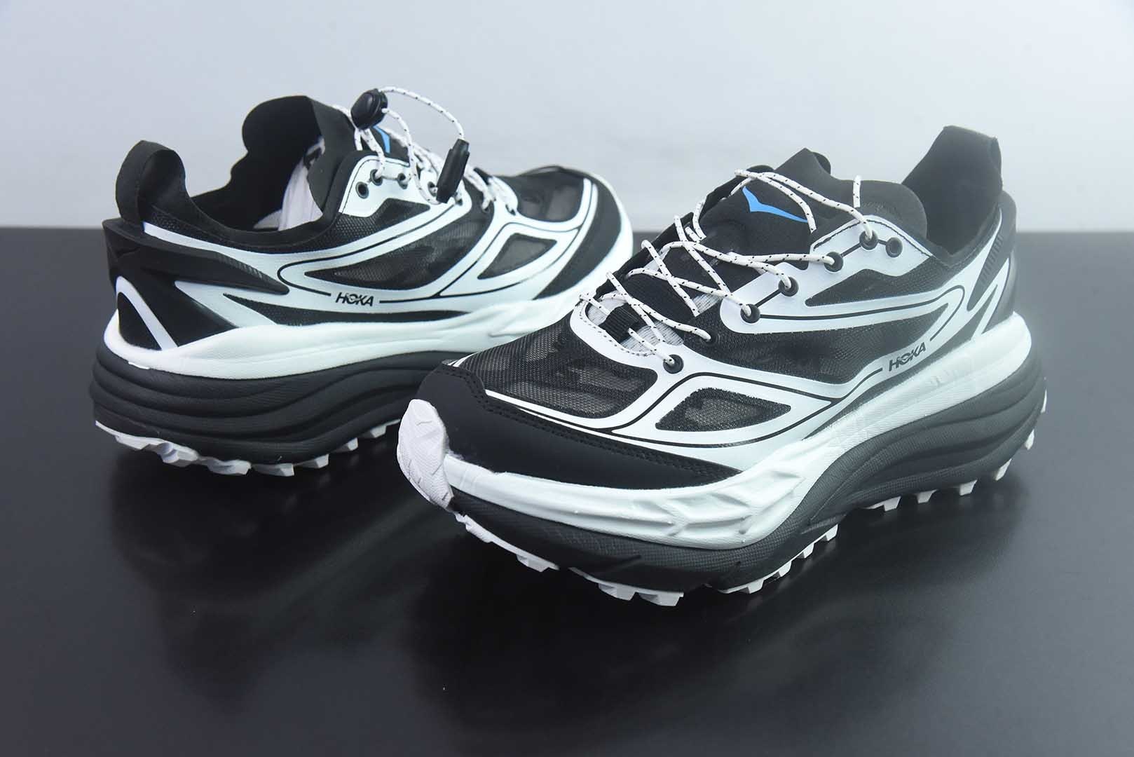 HOKA ONE ONE Stinson One7 斯丁森7代 舒适贴合 越野跑鞋 男女同款 黑色 货号:1178630-BWHT 纯原版本 实拍细节图