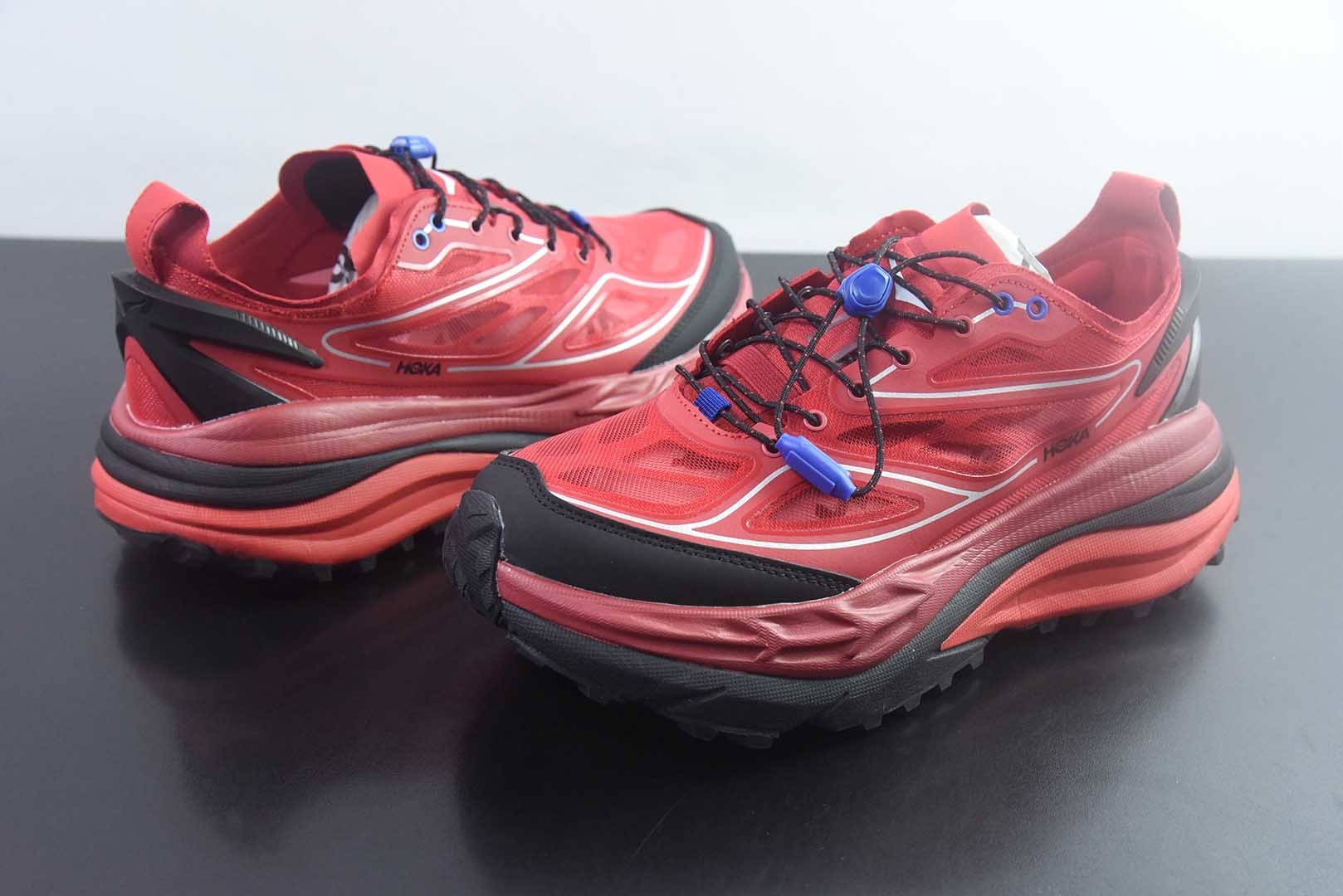 HOKA ONE ONE Stinson One7 斯丁森7代 舒适贴合 越野跑鞋 男女同款 红色 货号：1168931-PKY 纯原版本 实拍细节图