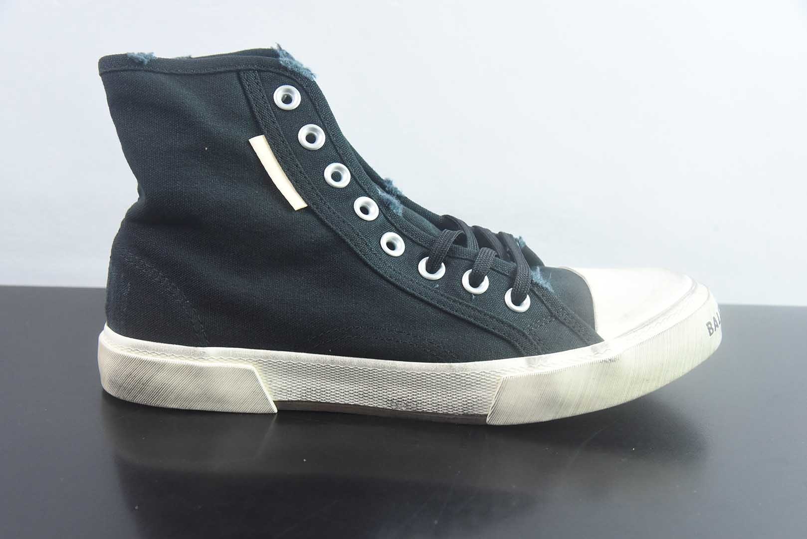 巴黎世家 Balenciaga OK版 新品PARIS磨损做旧效果休闲踩跟帆布鞋 黑色 纯原版本 货号：688754W3RR51099 实拍细节图