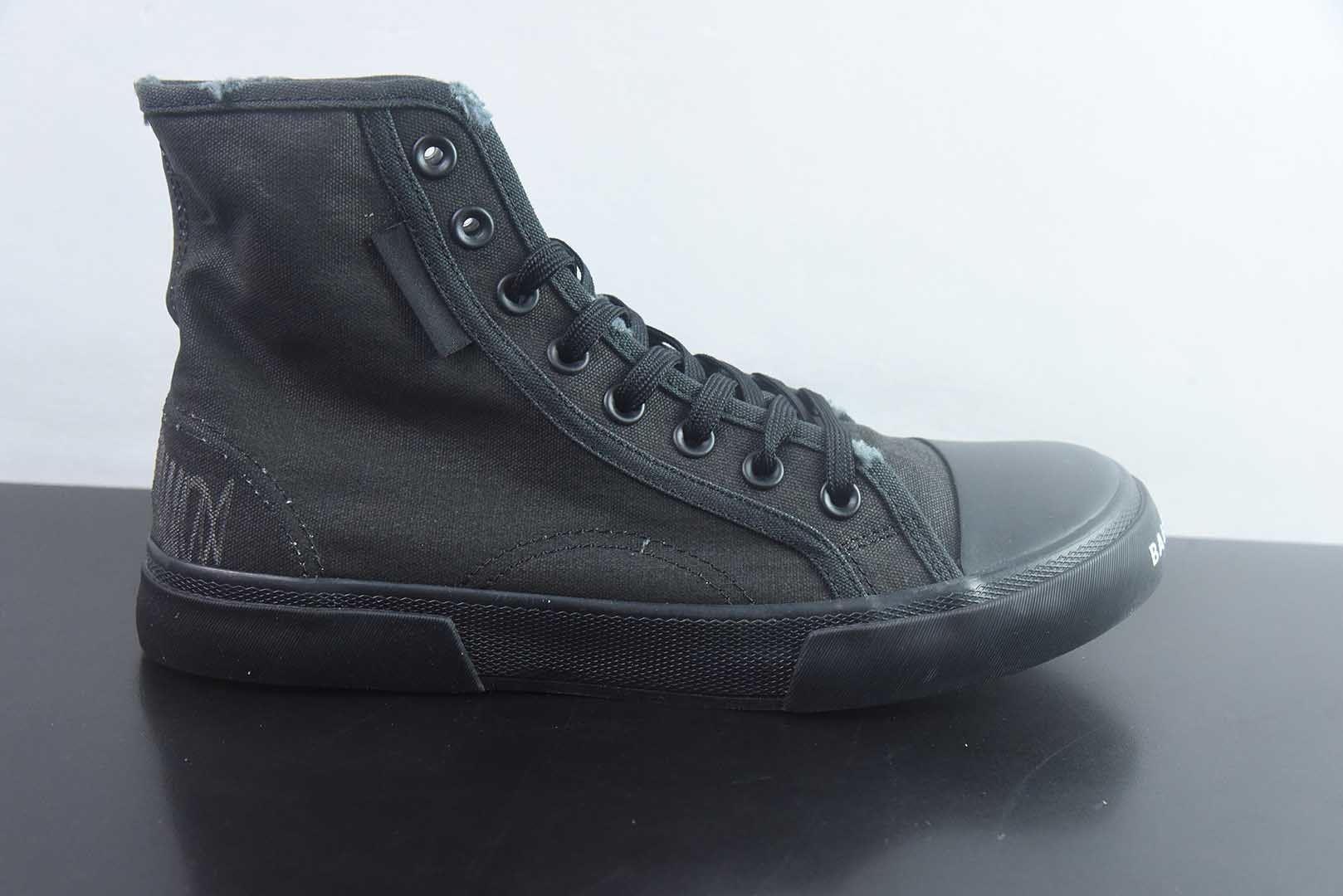 巴黎世家 Balenciaga OK版 新品PARIS磨损做旧效果休闲踩跟帆布鞋 黑色 纯原版本 货号：688754W3RR51099 实拍细节图