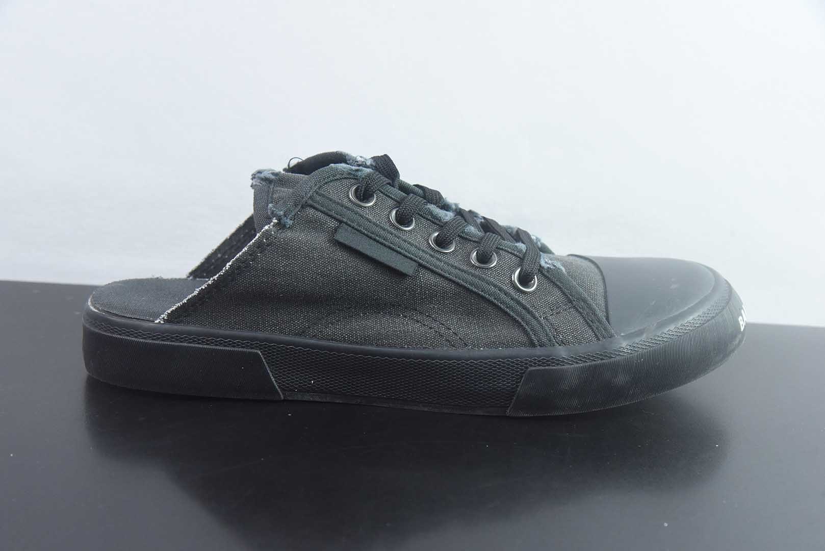 巴黎世家 Balenciaga OK版 新品PARIS磨损做旧效果休闲踩跟帆布鞋 黑色 纯原版本 货号:688754W3RR51099 实拍细节图