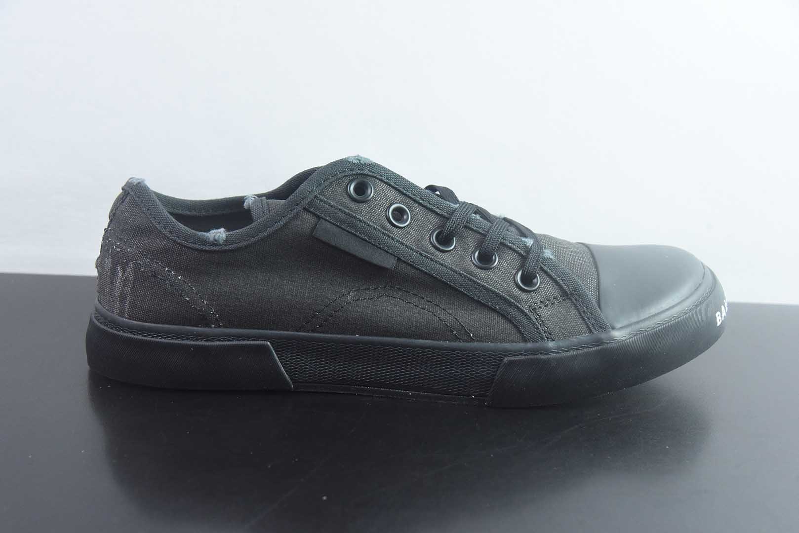 巴黎世家 Balenciaga OK版 新品PARIS磨损做旧效果休闲踩跟帆布鞋 黑色 纯原版本 货号:688754W3RR51099 实拍细节图