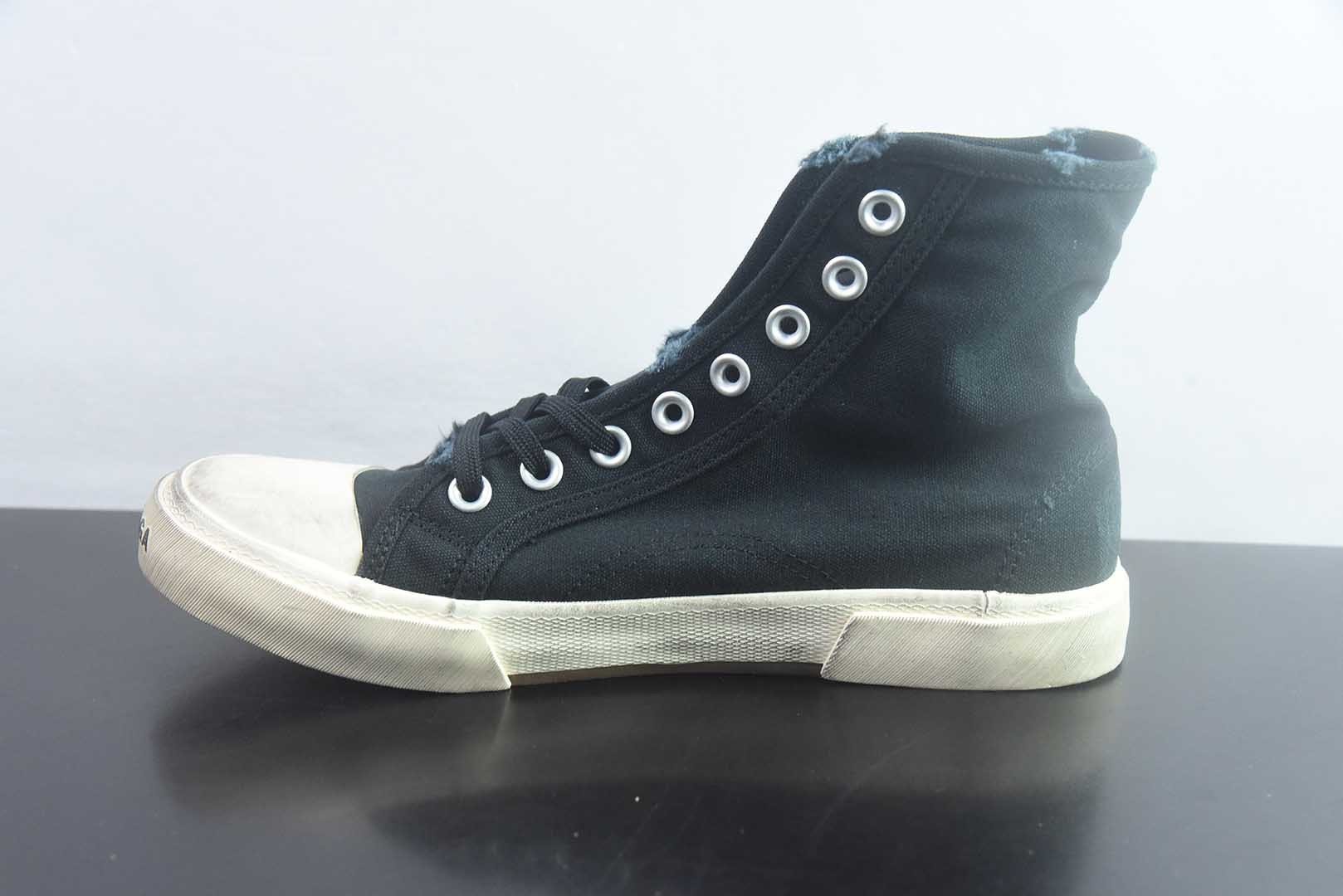 巴黎世家 Balenciaga OK版 新品PARIS磨损做旧效果休闲踩跟帆布鞋 黑色 纯原版本 货号：688754W3RR51099 实拍细节图