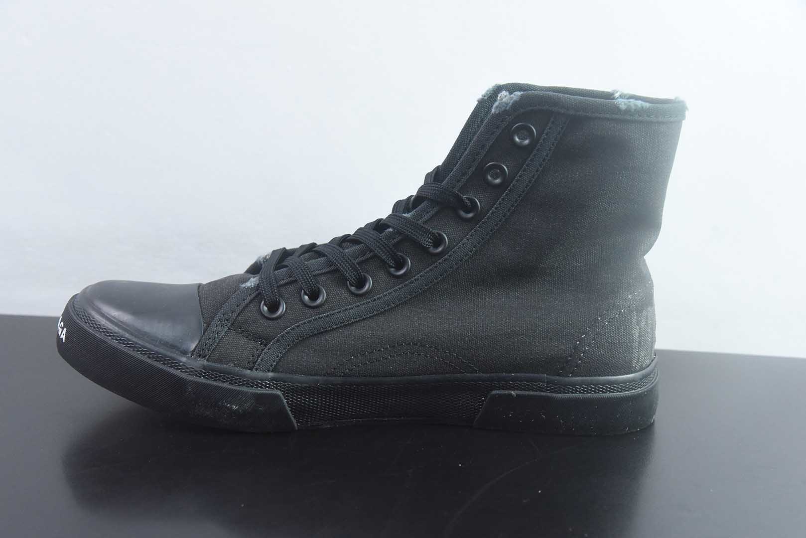 巴黎世家 Balenciaga OK版 新品PARIS磨损做旧效果休闲踩跟帆布鞋 黑色 纯原版本 货号：688754W3RR51099 实拍细节图