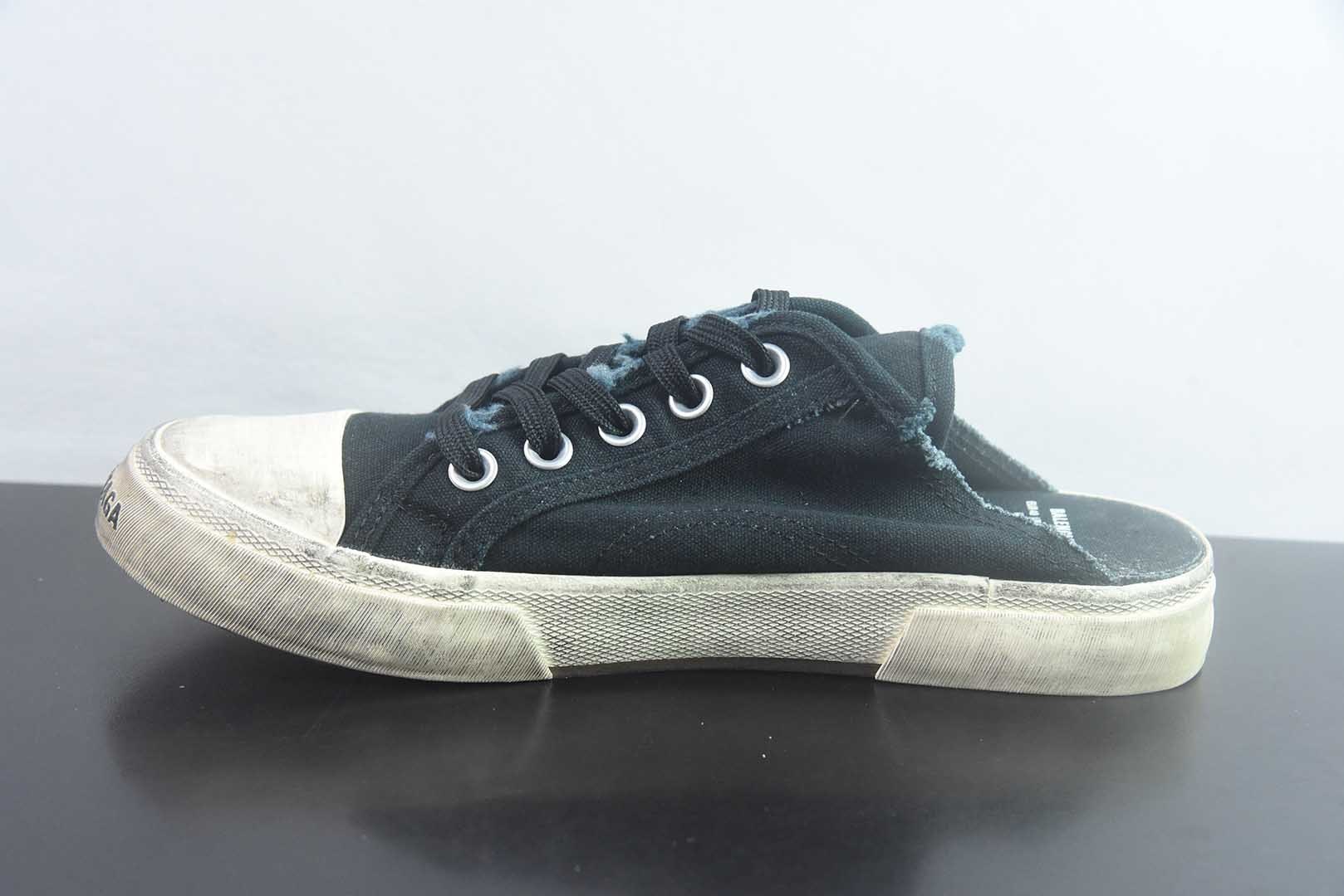 巴黎世家 Balenciaga OK版 新品PARIS磨损做旧效果休闲踩跟帆布鞋 蓝色 纯原版本 货号:688754W3RR51099 实拍细节图