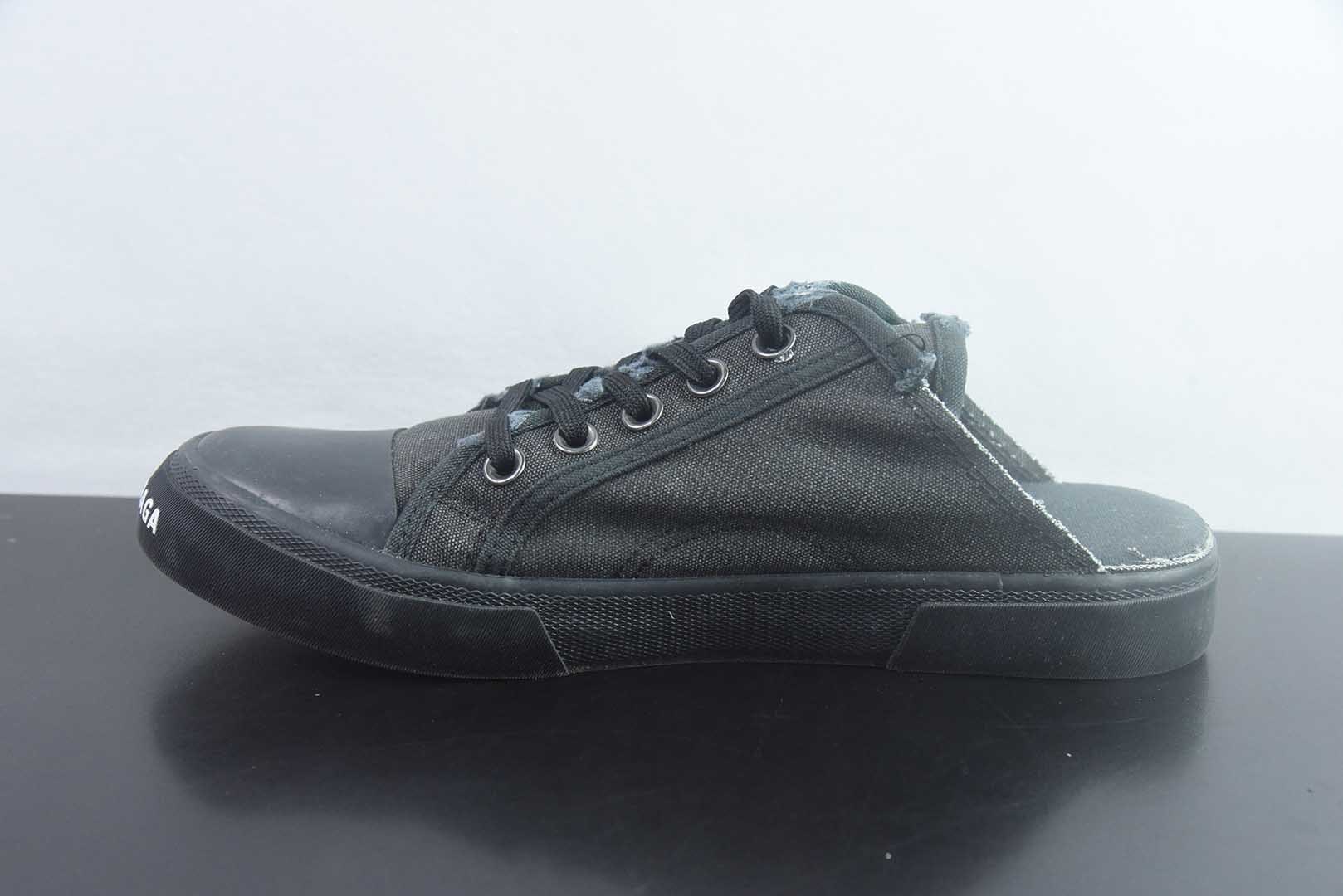 巴黎世家 Balenciaga OK版 新品PARIS磨损做旧效果休闲踩跟帆布鞋 黑色 纯原版本 货号:688754W3RR51099 实拍细节图