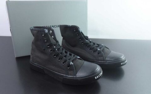 巴黎世家 Balenciaga OK版 新品PARIS磨损做旧效果休闲踩跟帆布鞋 黑色 纯原版本 货号：688754W3RR51099 主图