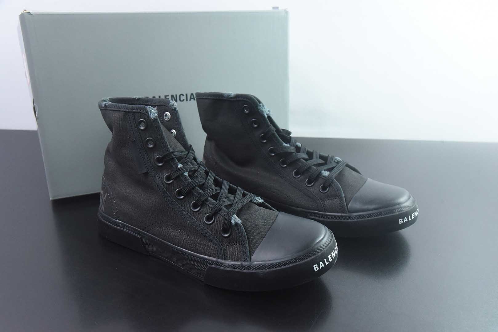 巴黎世家 Balenciaga OK版 新品PARIS磨损做旧效果休闲踩跟帆布鞋 黑色 纯原版本 货号：688754W3RR51099 主图