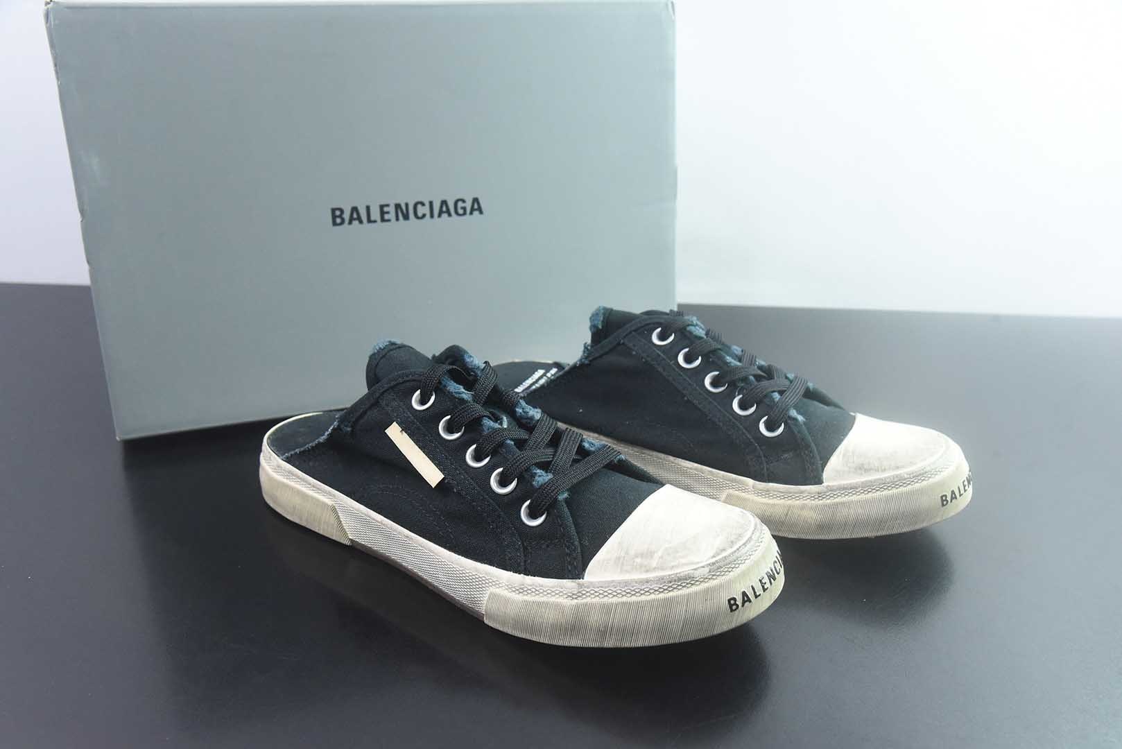 巴黎世家 Balenciaga OK版 新品PARIS磨损做旧效果休闲踩跟帆布鞋 蓝色 纯原版本 货号:688754W3RR51099 主图