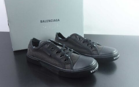 巴黎世家 Balenciaga OK版 新品PARIS磨损做旧效果休闲踩跟帆布鞋 黑色 纯原版本 货号：688754W3RR51099
