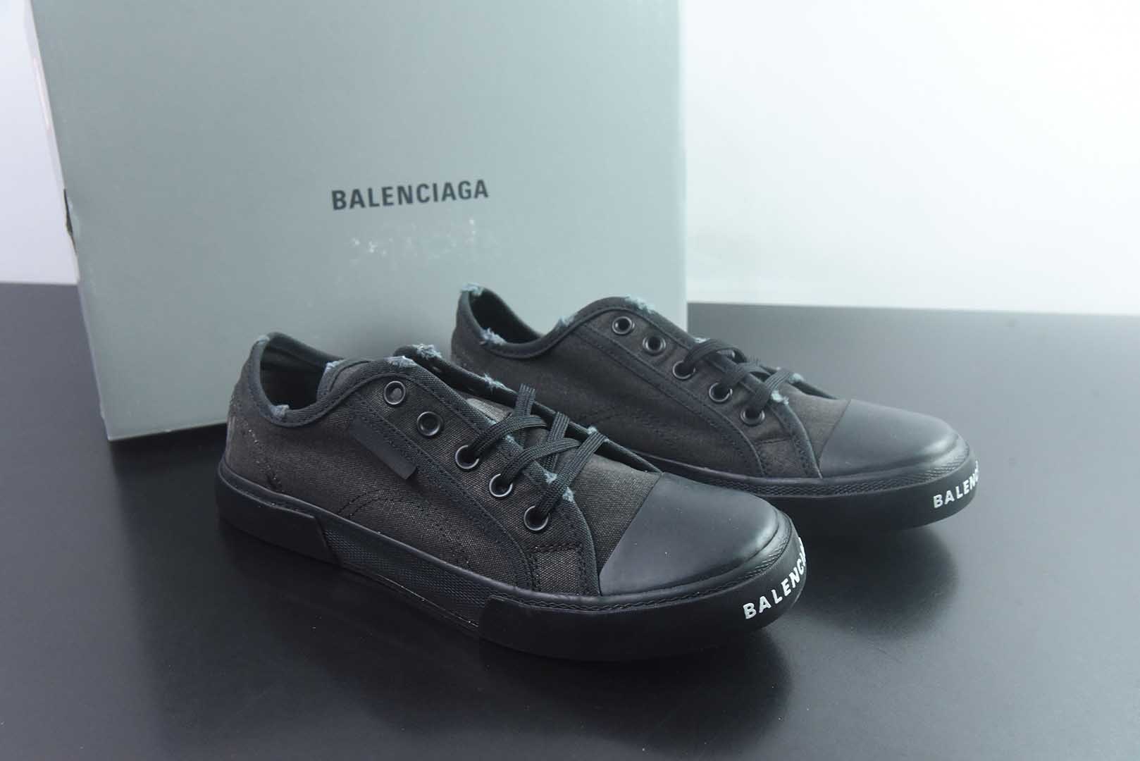 巴黎世家 Balenciaga OK版 新品PARIS磨损做旧效果休闲踩跟帆布鞋 黑色 纯原版本 货号:688754W3RR51099 主图