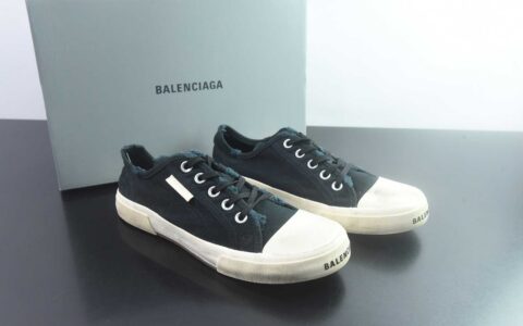 巴黎世家 Balenciaga OK版 新品PARIS磨损做旧效果休闲踩跟帆布鞋 蓝色 纯原版本 货号：688754W3RR51099 主图