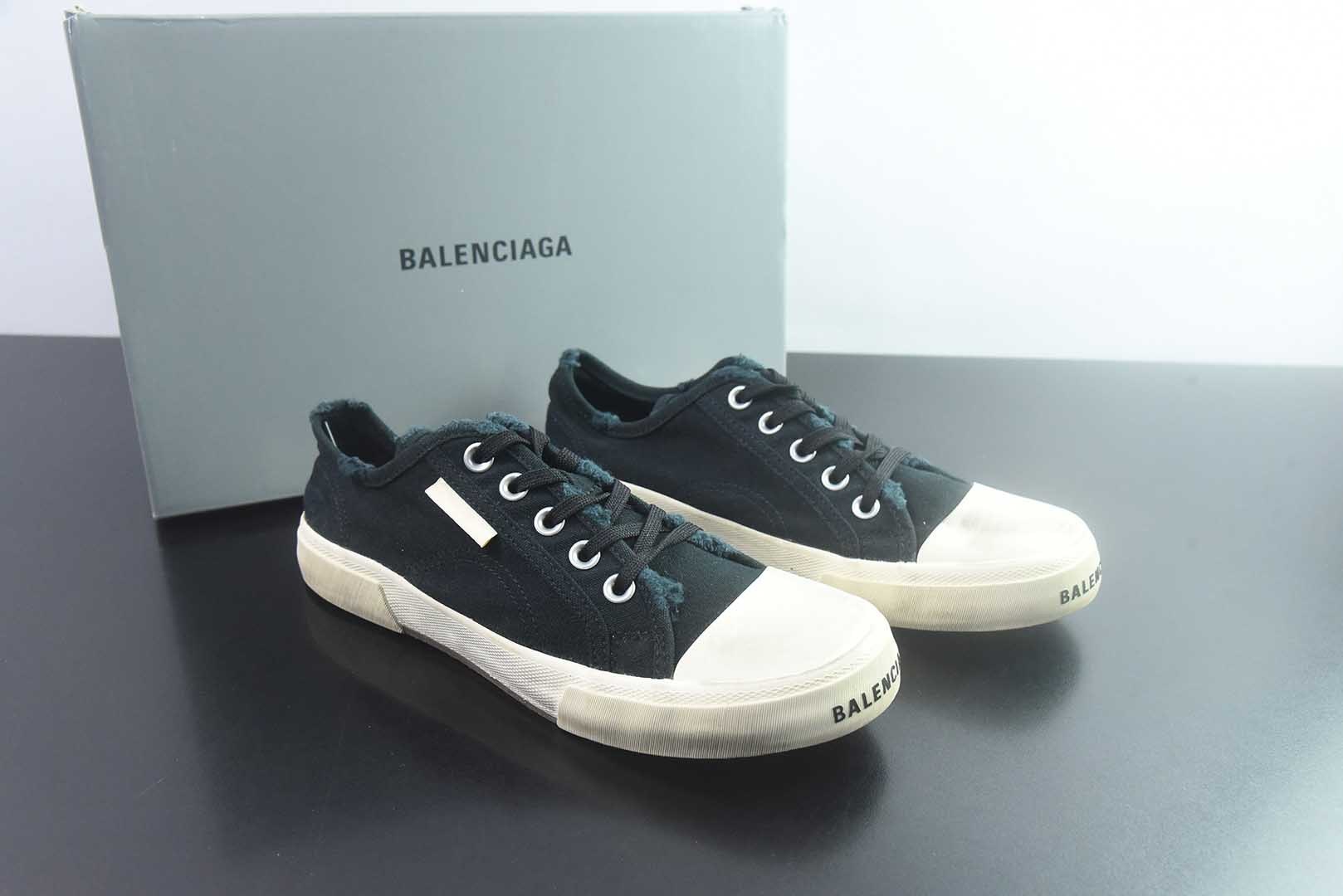 巴黎世家 Balenciaga OK版 新品PARIS磨损做旧效果休闲踩跟帆布鞋 蓝色 纯原版本 货号:688754W3RR51099 主图