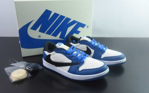 乔丹 Air Jordan × Travis Scott 1 Low OG 倒钩 141 蓝白 纯原版本 货号：DM7866