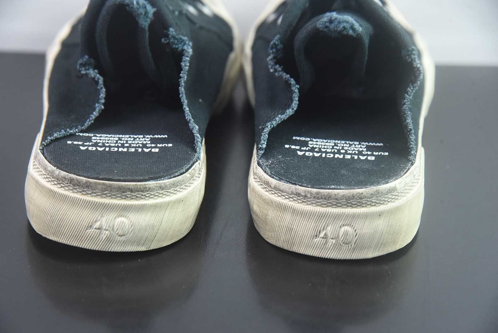 巴黎世家 Balenciaga OK版 新品PARIS磨损做旧效果休闲踩跟帆布鞋 蓝色 纯原版本 货号:688754W3RR51099 实拍细节图