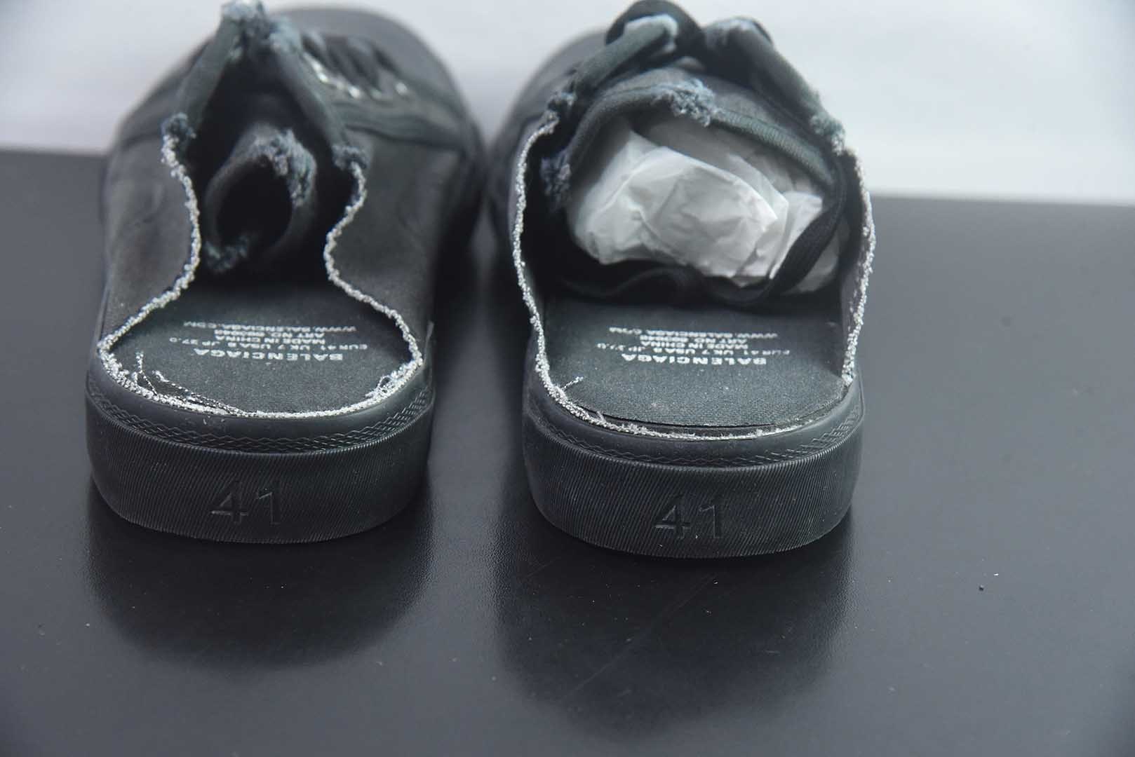 巴黎世家 Balenciaga OK版 新品PARIS磨损做旧效果休闲踩跟帆布鞋 黑色 纯原版本 货号:688754W3RR51099 实拍细节图