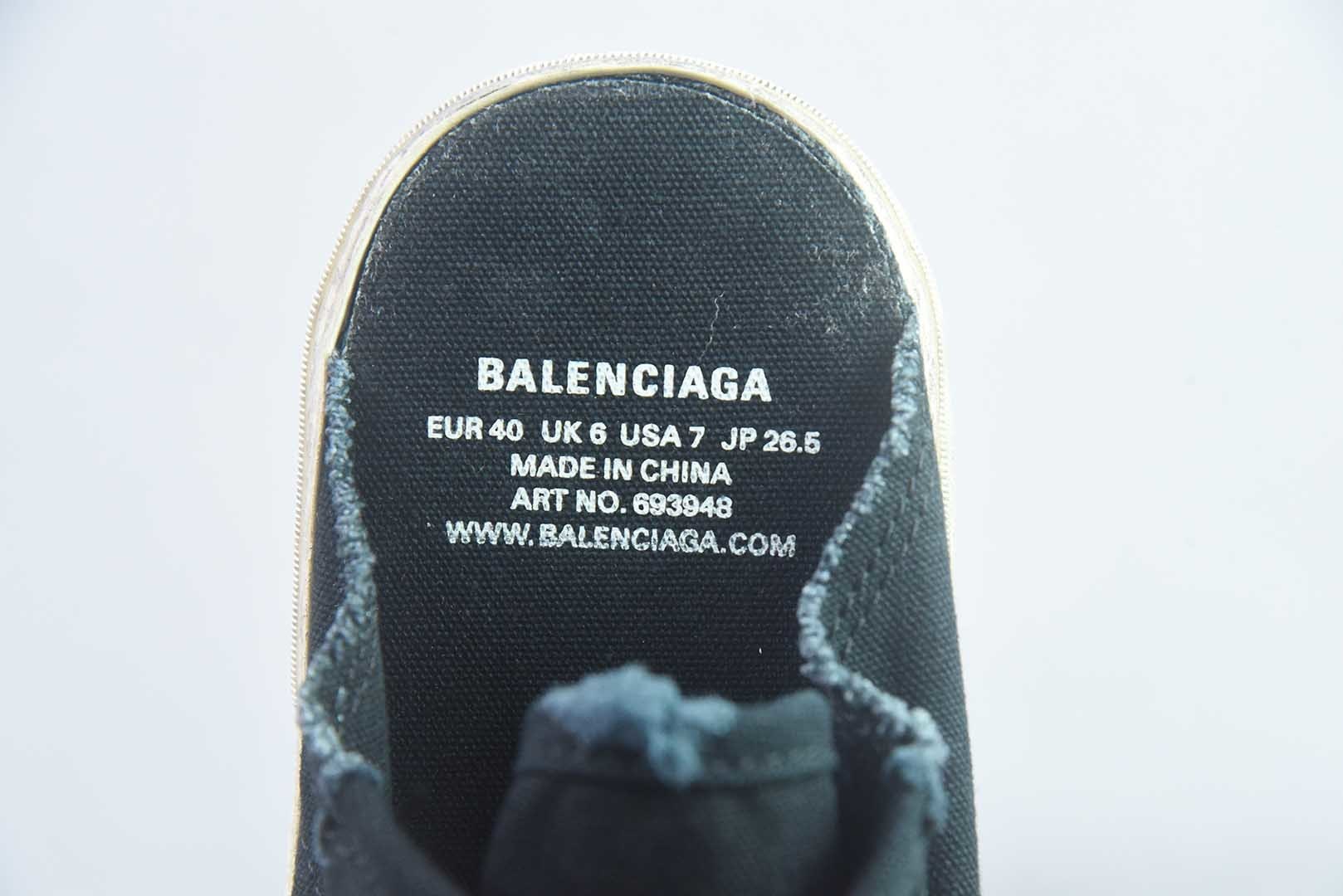 巴黎世家 Balenciaga OK版 新品PARIS磨损做旧效果休闲踩跟帆布鞋 蓝色 纯原版本 货号:688754W3RR51099 实拍细节图