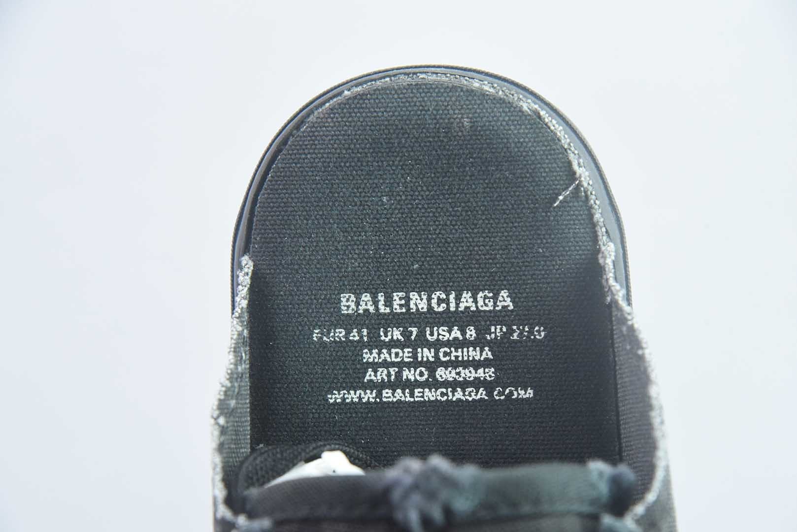 巴黎世家 Balenciaga OK版 新品PARIS磨损做旧效果休闲踩跟帆布鞋 黑色 纯原版本 货号:688754W3RR51099 实拍细节图
