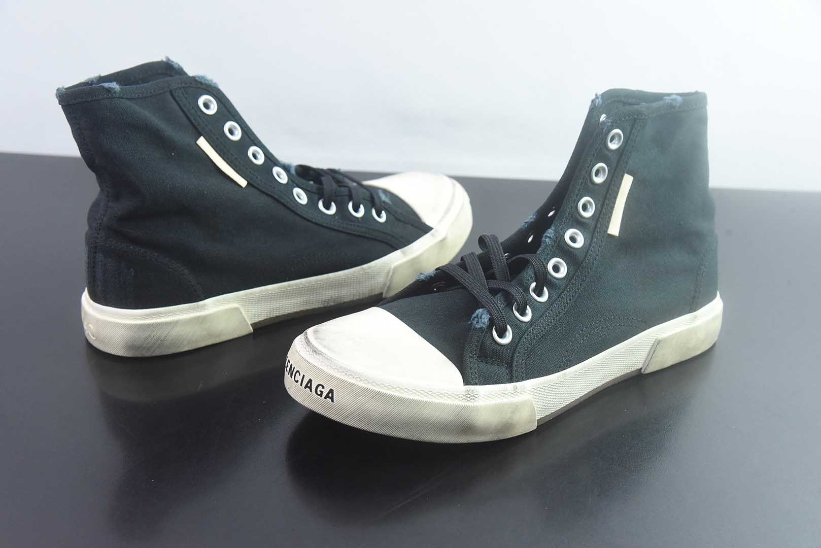 巴黎世家 Balenciaga OK版 新品PARIS磨损做旧效果休闲踩跟帆布鞋 黑色 纯原版本 货号：688754W3RR51099 实拍细节图